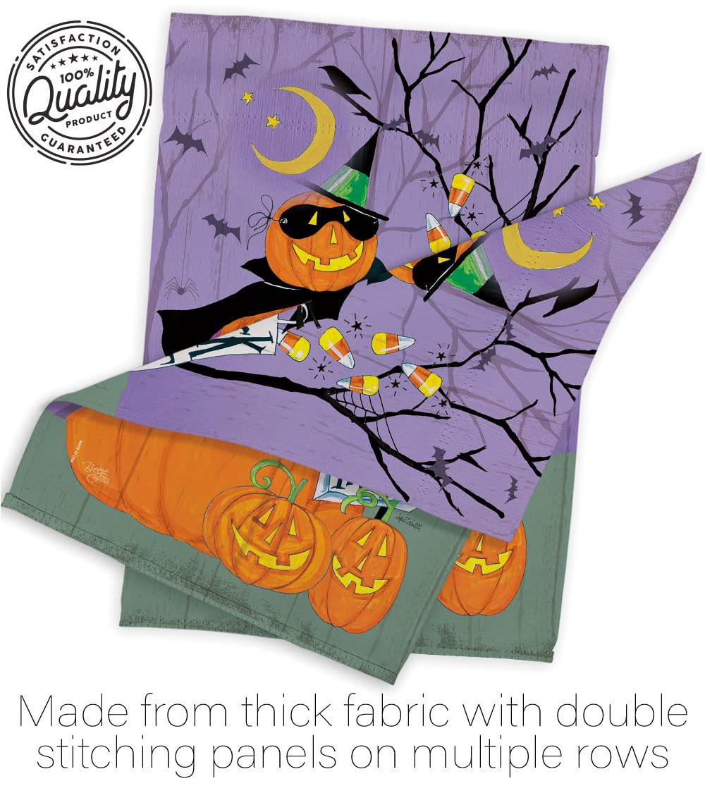 Happy Pumpkin Trio Garden Flag Set with Stand - Fall Halloween Decor, Trick or Treat, Spooky Night, Black Cat - Double-Sided Seasonal Yard Banner for Autumn, Halloween, and Home Decoration - Made in USA