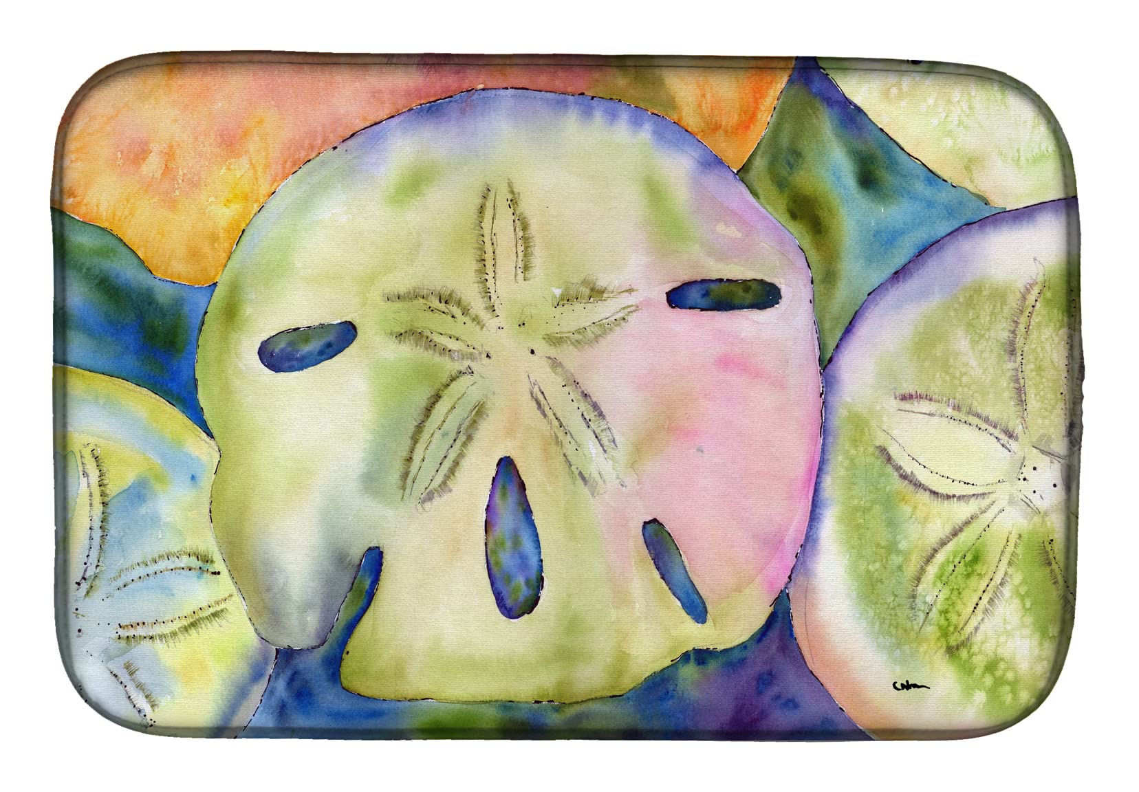 Caroline's Treasures 8545DDM Sand Dollar Dish Drying Mat - Absorbent Kitchen Counter Mat (14x21 Inch) | Colorful Countertop Drainer for Dishes | Perfect for Beach House, Coastal Kitchen & Farmhouse Decor