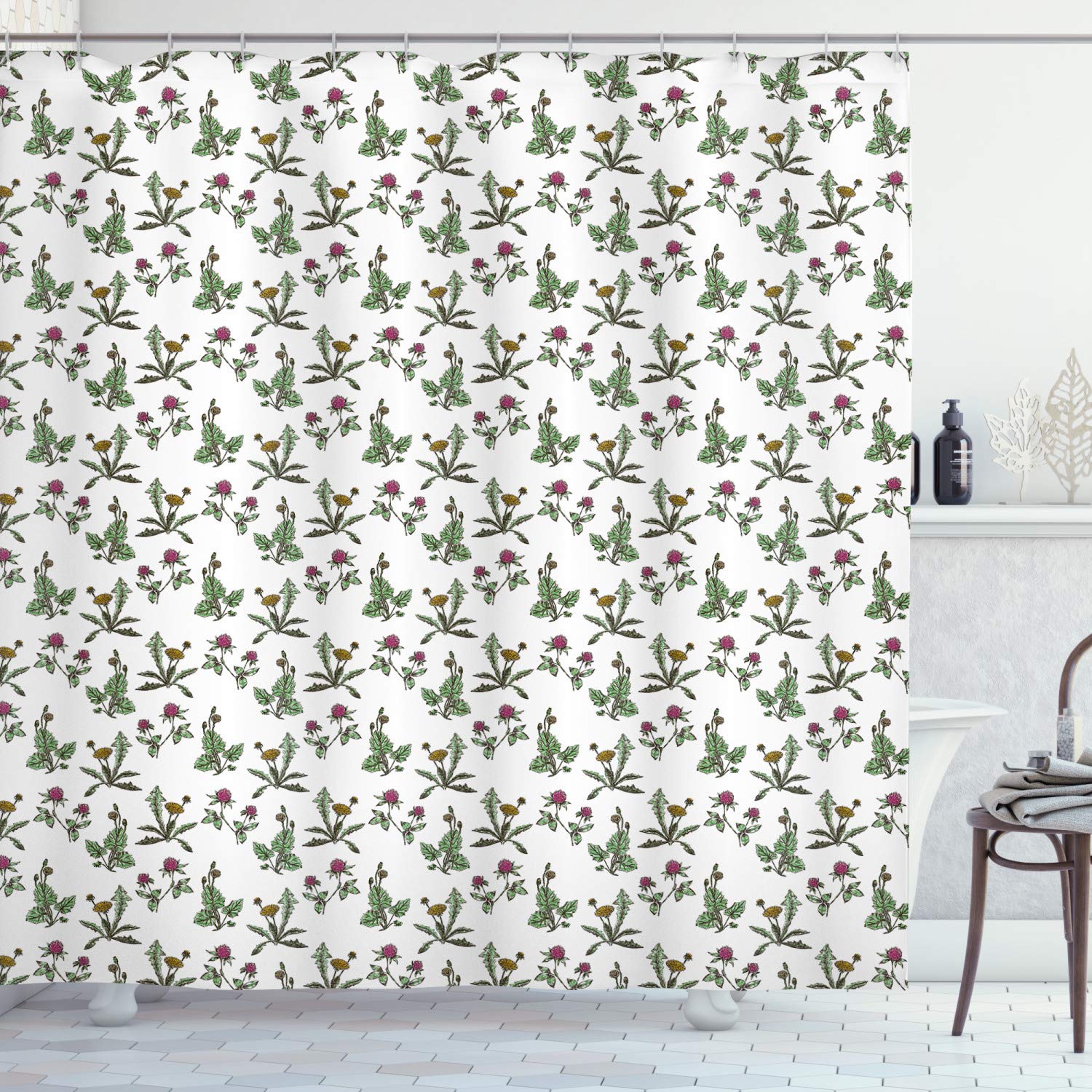 Ambesonne Dandelion Shower Curtain - Colorful Wild Meadow Flowers Spring Design, 69