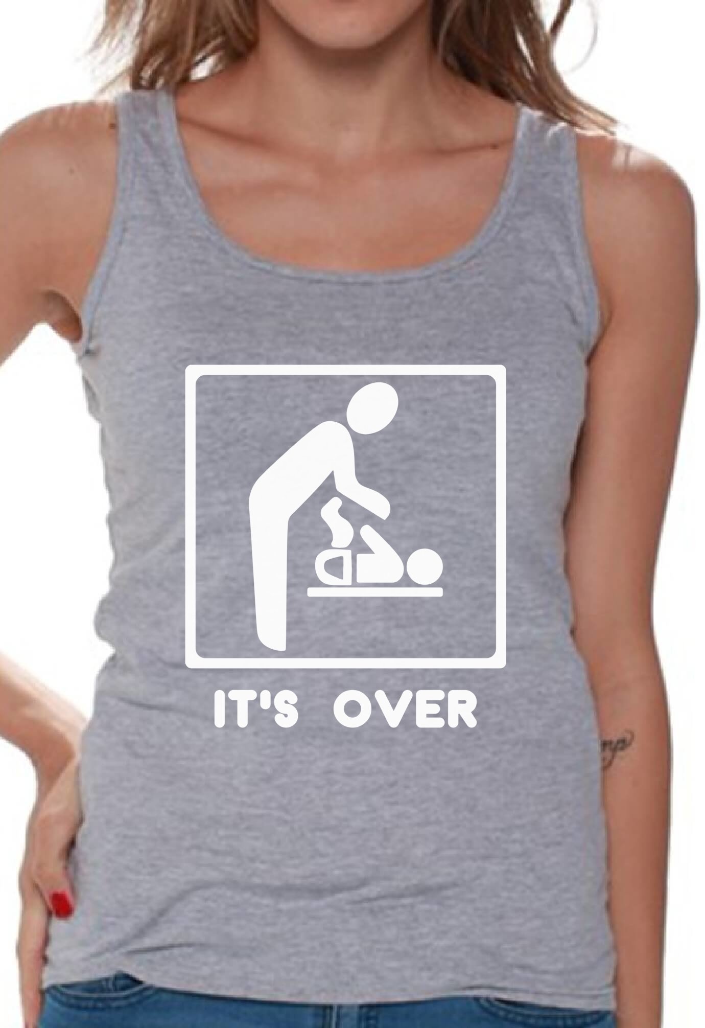 Awkwardstyles Women's Funny 'It's Over' Slogan Tank Top - Humorous Graphic Tee for Women & Newborn Baby Outfit with Free Bookmark - Perfect for Casual Wear, Gifts, and Mom & Baby Matching Outfits