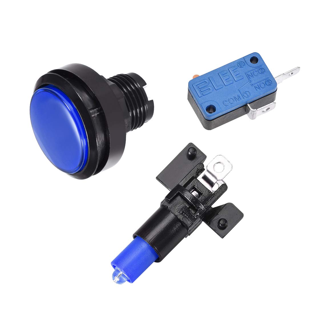 uxcell 46mm Round 12V LED Illuminated Push Button Switch with Micro Switch - Blue (2 Pack) for Arcade Games, DIY Cockpit Controls & Home Gaming Setup
