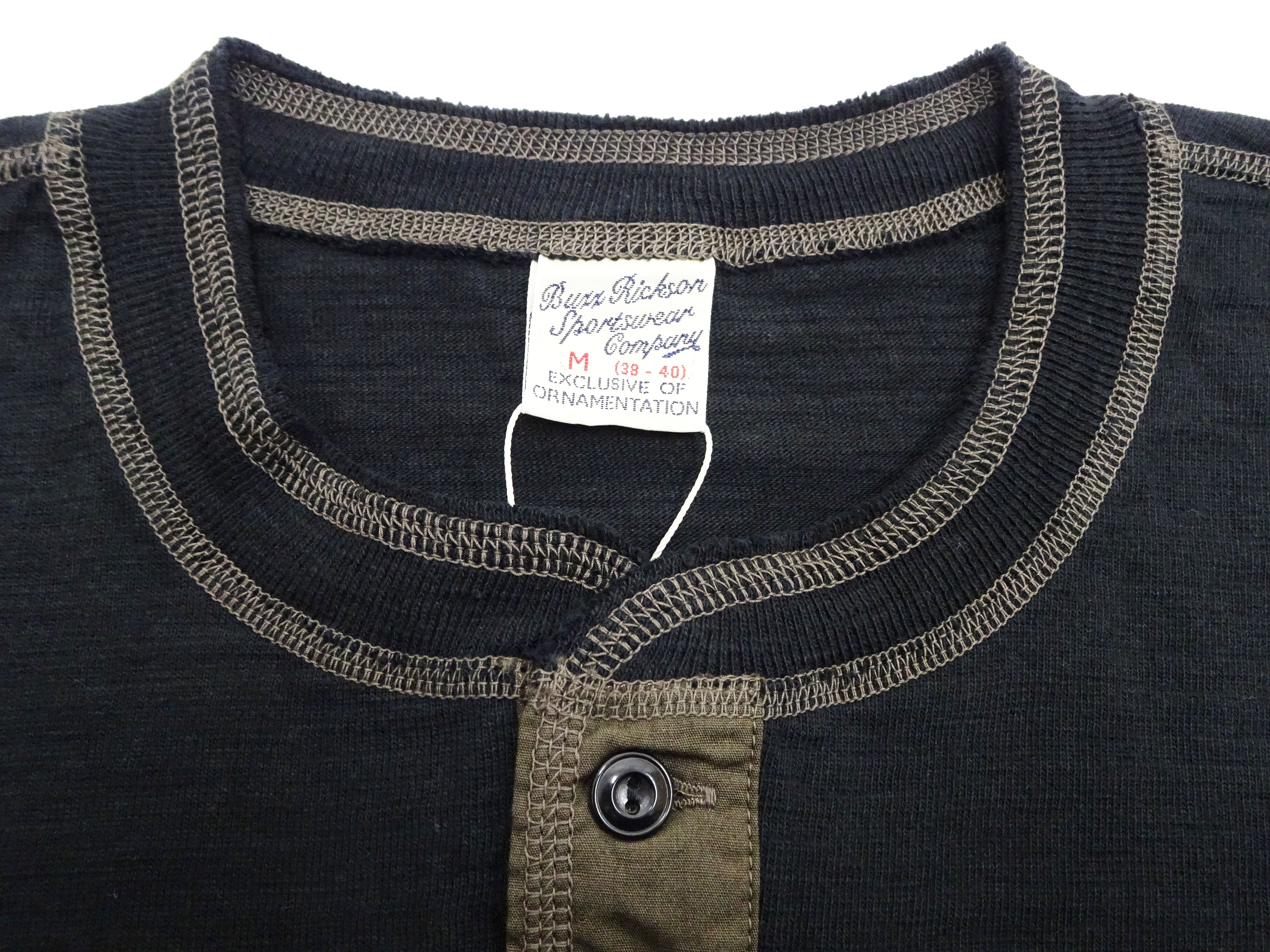 Buzz Rickson Men's Henley Short Sleeve T-Shirt - Loopwheeled Slub Yarn Tee - Premium Cotton Crew Neck Shirt (BR79192-119, Black) - Casual Wear & Everyday Outfits