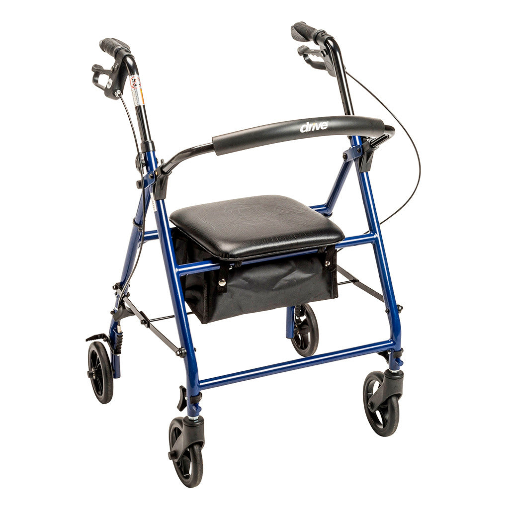 Steel Rollator Walker with 6 Inch Wheels | Foldable Mobility Aid for Seniors & Adults | Indoor & Outdoor Use for Shopping, Travel & Recovery