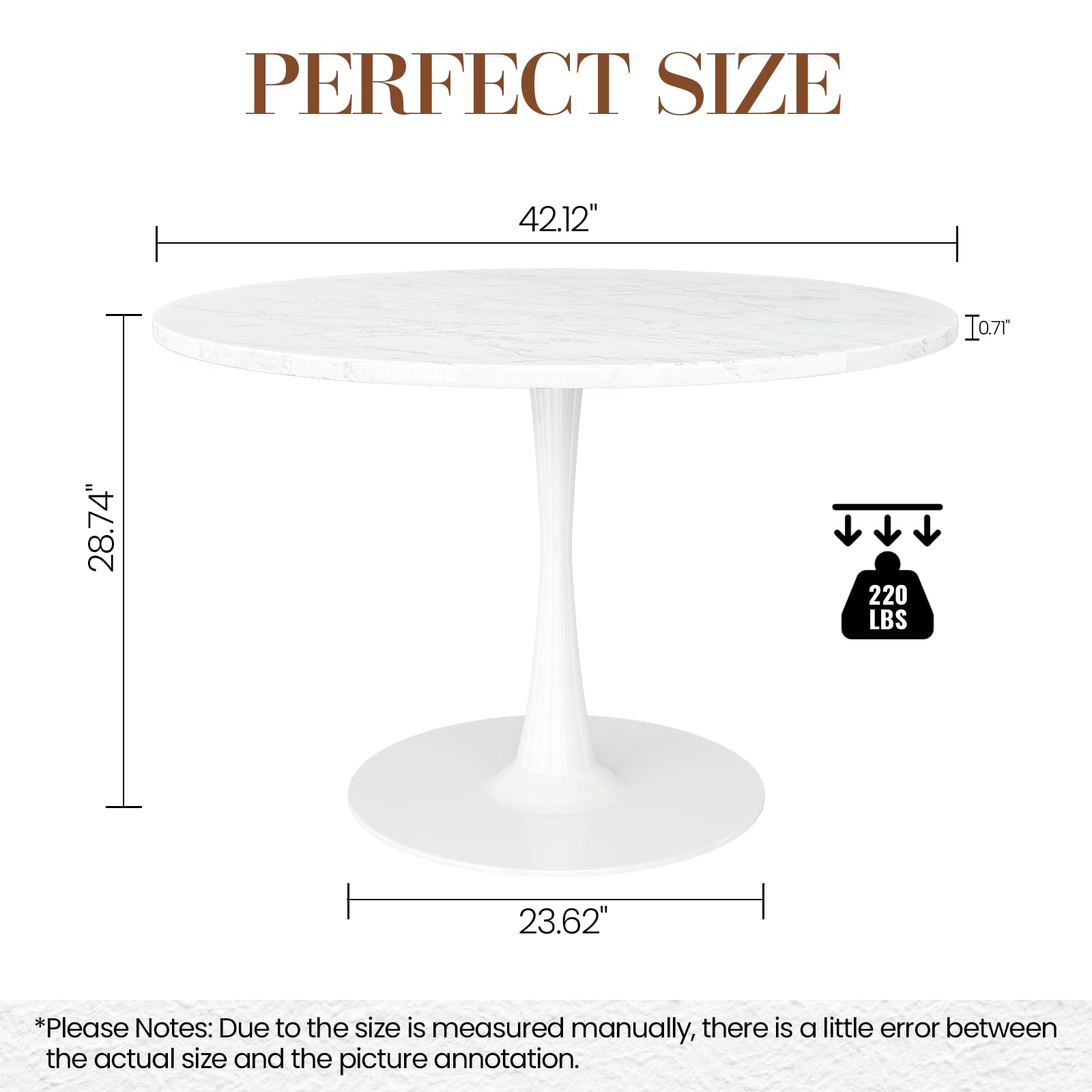 42 Inch Round Dining Table - White Marble Tulip Table with 0.71