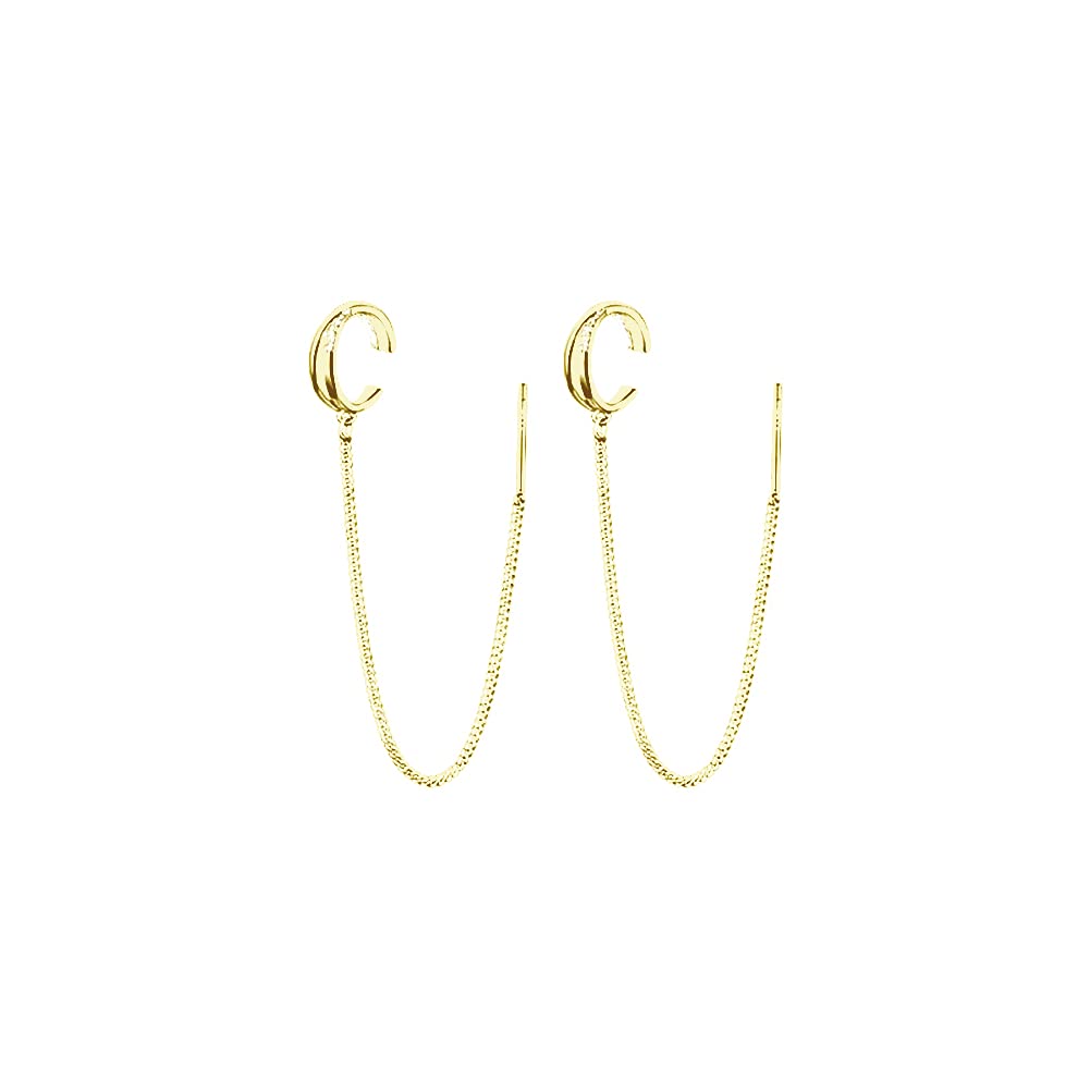 925 Sterling Silver Criss Cross Cuff Earrings for Women - Gold Plated & White Gold Plated Wrap Tassel Threader Chain Crawler Earrings - Perfect for Parties, Weddings & Everyday Wear