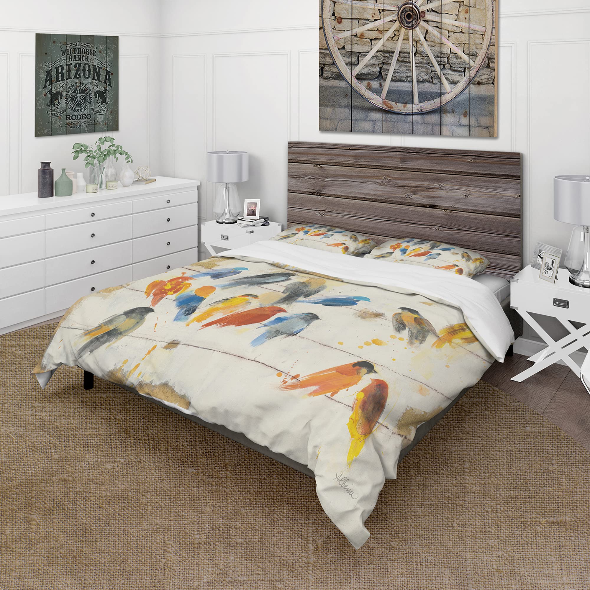 DesignQ Multicolor Bird Print Duvet Cover Set Queen Size - 3 Piece Animal Themed Bedding Set for All Seasons | Perfect for Guest Rooms, Master Bedrooms & Bohemian Home Decor