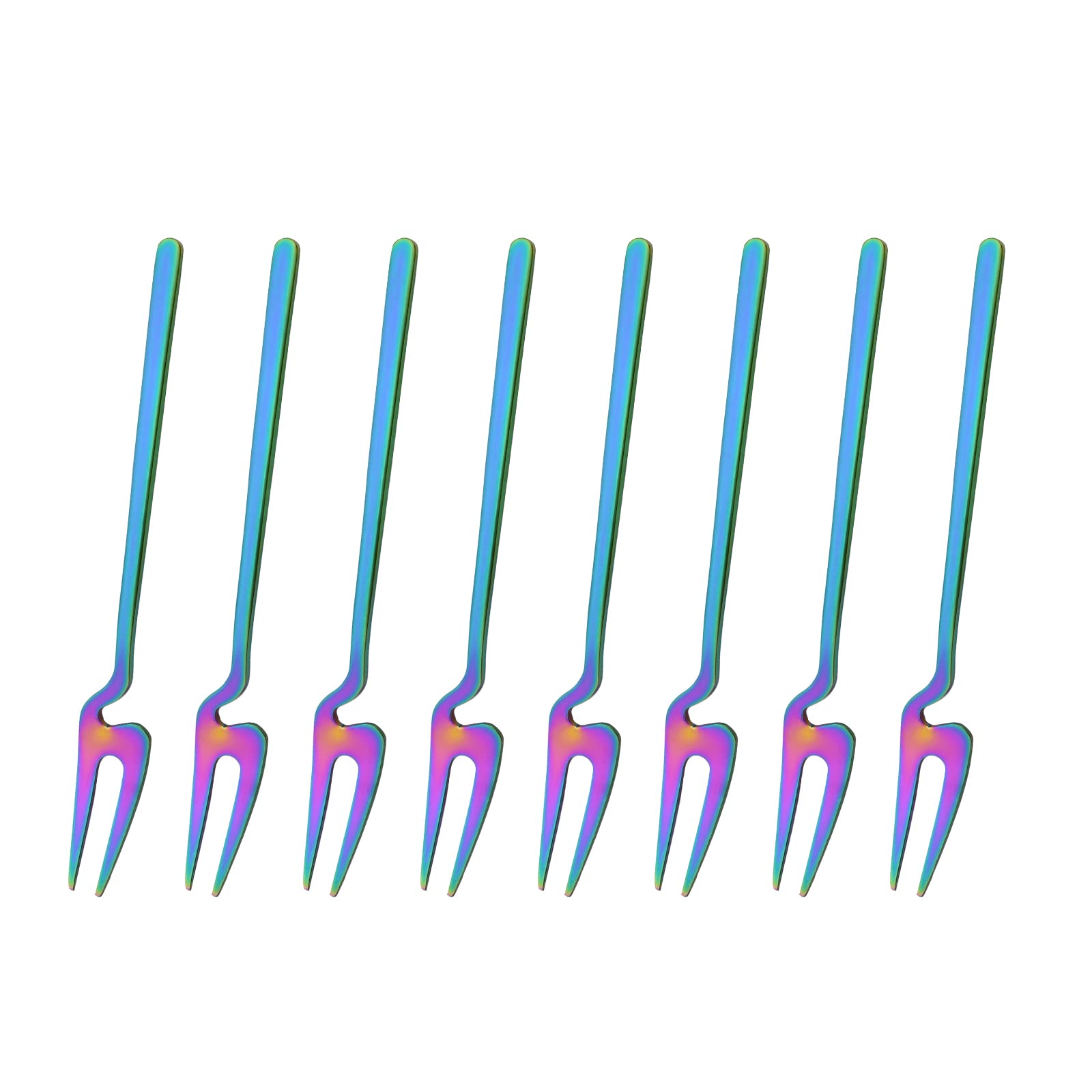 8-Piece Stainless Steel Dessert Forks Set - Matte Rainbow Small Appetizer Forks (5.7 Inch) for Fruit, Cake, Cocktails - Reusable for Home, Hotel, Restaurant & Party Entertaining | Elegant Table Setting for Weddings, Brunches & Dessert Tastings