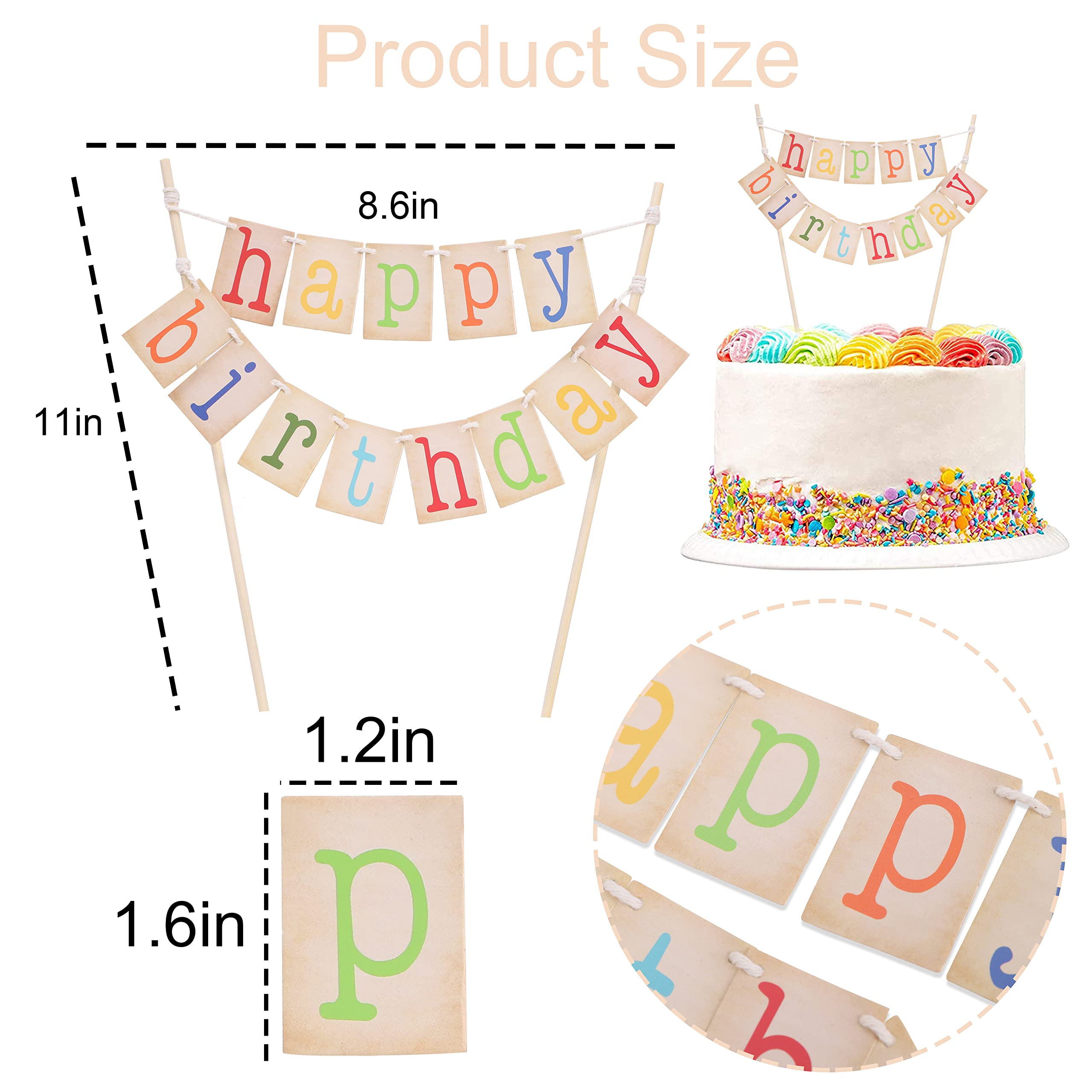 WAWOO Rainbow Happy Birthday Cake Topper - Personalized Birthday Banner for 1st Birthday Party Decorations, Baby Shower, Photo Props & Party Supplies | Perfect for Birthday Cakes, Dessert Tables, and Celebration Backdrops