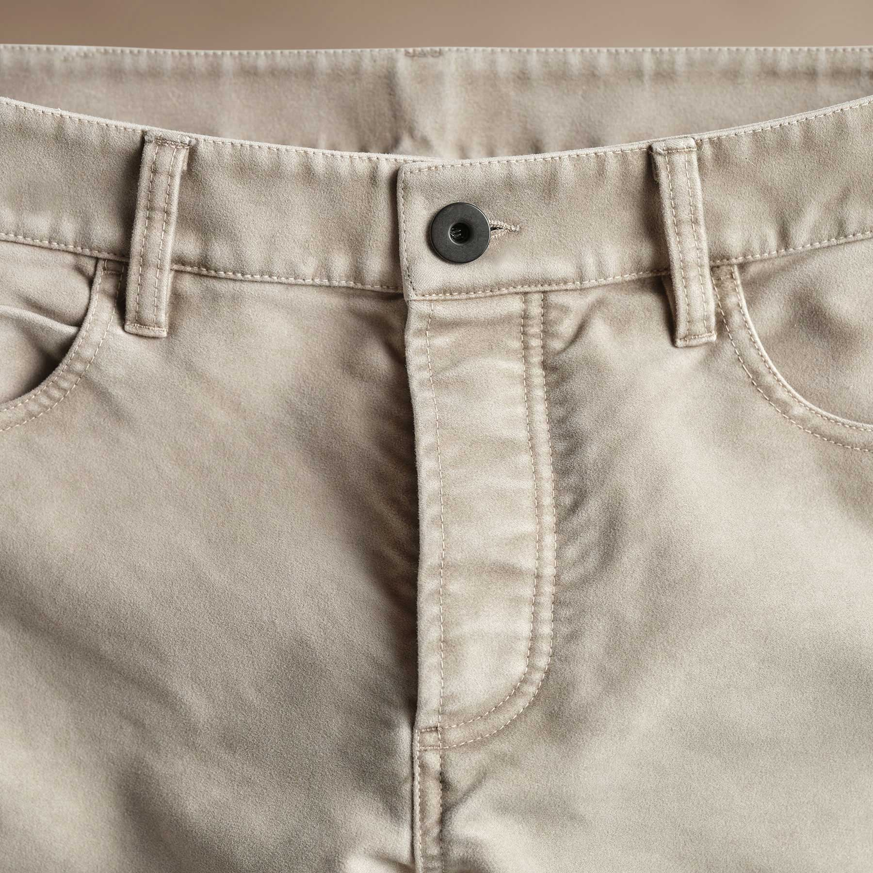 Premium Cotton Moleskin 5-Pocket Pants for Men - Light Tan Pigment Wash | Comfortable Casual Wear for Work & Outdoor Activities