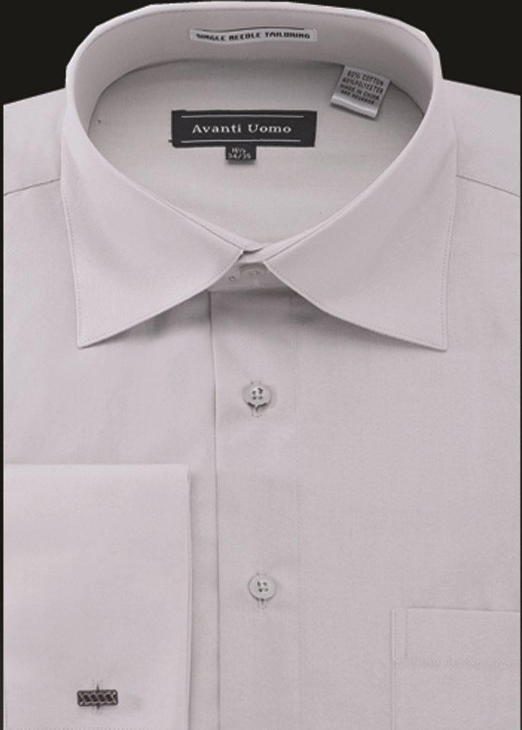 Premium Men's French Cuff Dress Shirt - Spread Collar Silver Gray for Business & Formal Occasions