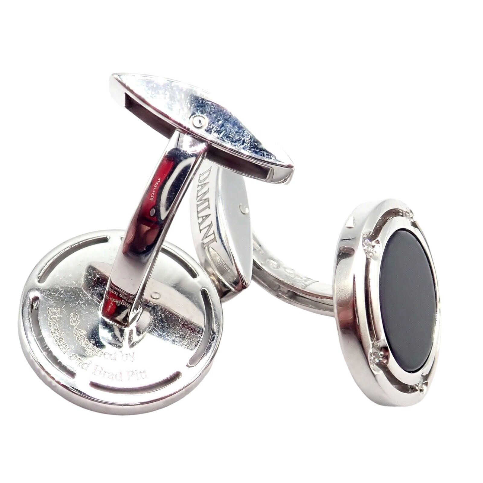 Authentic Damiani Brad Pitt 18k White Gold Diamond Black Onyx Cufflinks for Men - Luxury Gift for Weddings, Business & Formal Events