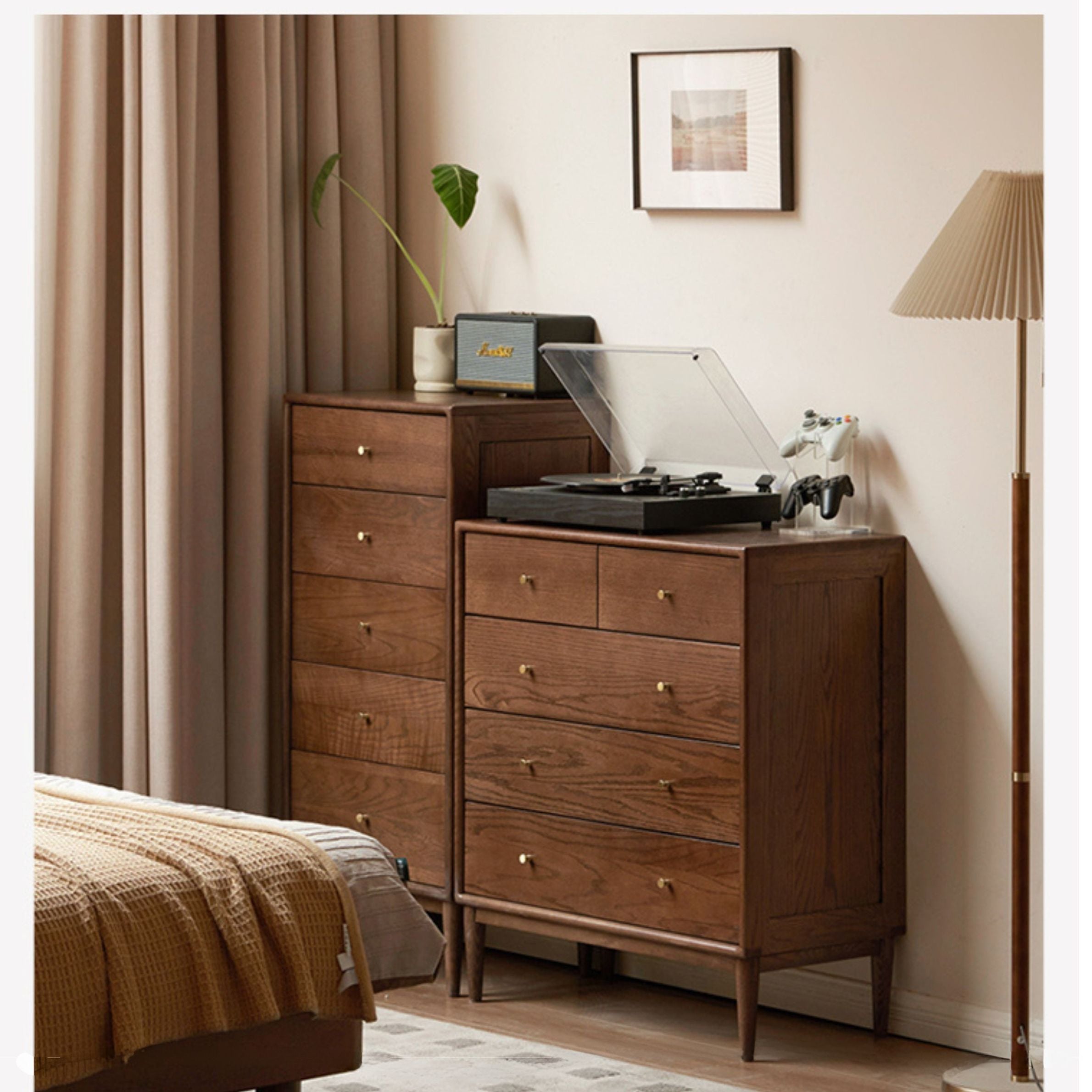 Solid Oak Wood Modern Chest of Drawers - 5-Drawer Dresser for Bedroom, Living Room & Office Storage - Stylish & Durable Furniture for Home Organization