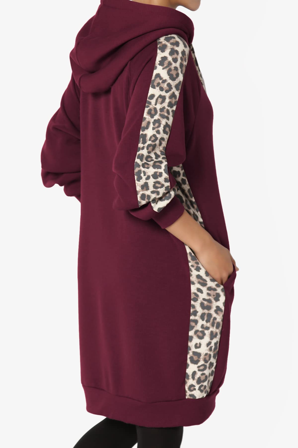 TheMogan Leopard Print Loose Fit Pocket Pullover Hoodie - Women's Long Tunic Sweatshirt for Casual Wear, Lounge & Street Style Fashion
