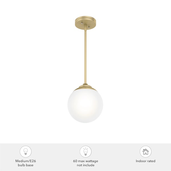 Hunter Hepburn 1-Light Mini Pendant Light Fixture - Modern Brass Finish - Perfect for Kitchen Island, Dining Room, or Entryway Lighting