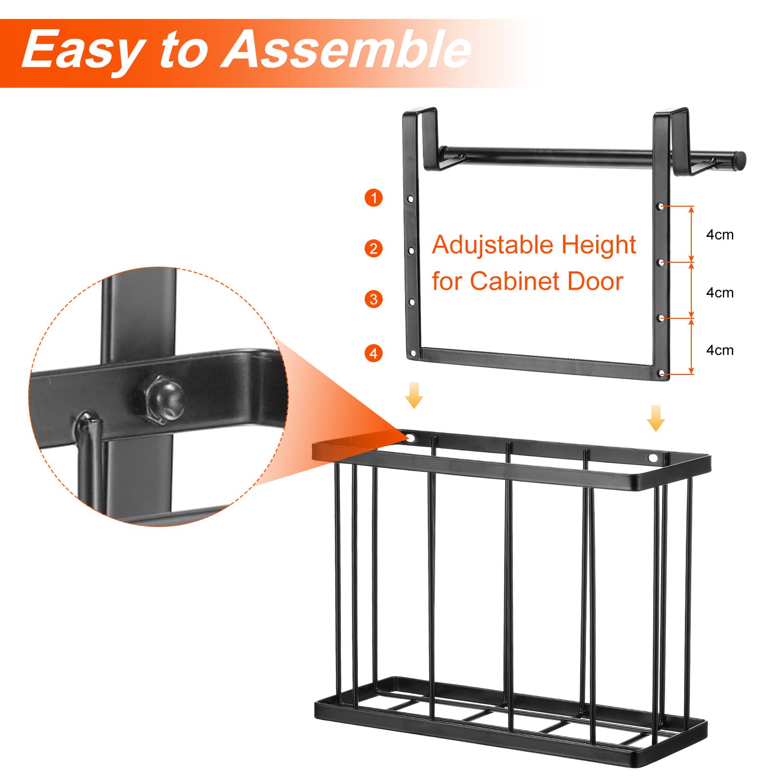 uxcell 2-Pack Black Metal Wire Cabinet Door Organizer with Towel Bar & Hooks - Space-Saving Kitchen, Pantry & Bathroom Storage Solution for Cutting Boards, Utensils & Towels
