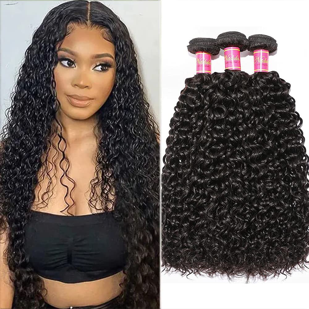 Nadula 10A Brazilian Virgin Human Hair Bundles - 3 Bundles Jerry Curly Wavy Hair Extensions (12/14/16 Inch) Unprocessed Natural Color for Women | Perfect for Daily Styling, Parties & Special Occasions
