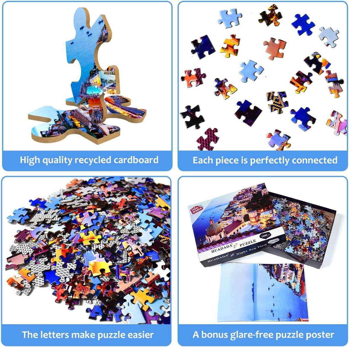 1000 Piece Jigsaw Puzzle for Adults - Impossible Colorful Bridge Puzzle Game, Family Brain Teaser, Positano Twilight Fantasy Art - Perfect for Relaxation, Stress Relief & Family Bonding Time