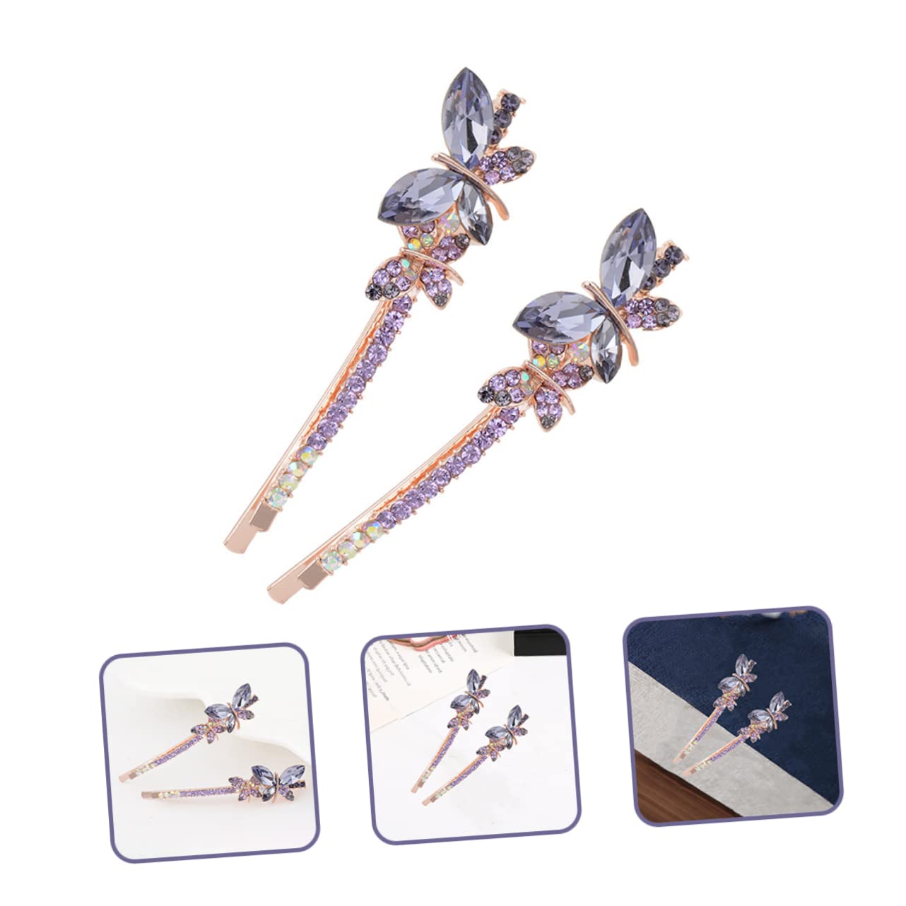Minkissy 2 Pairs Acetate Butterfly Hair Clips for Women - Rhinestone Bow Barrettes Hair Accessories for Parties, Weddings & Everyday Elegance