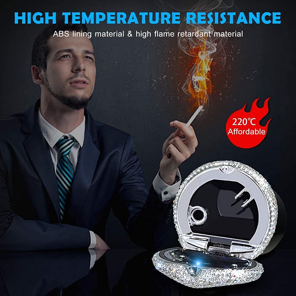 Bling Car Ashtray - Portable Luxury Crystal Cigarette Ashtray with Smell-Proof Lid, LED Light, Diamond Car Accessories - Perfect Gift for Women & Girls - Ideal for Car, Office, Home, Travel, and Outdoor Use (Red)