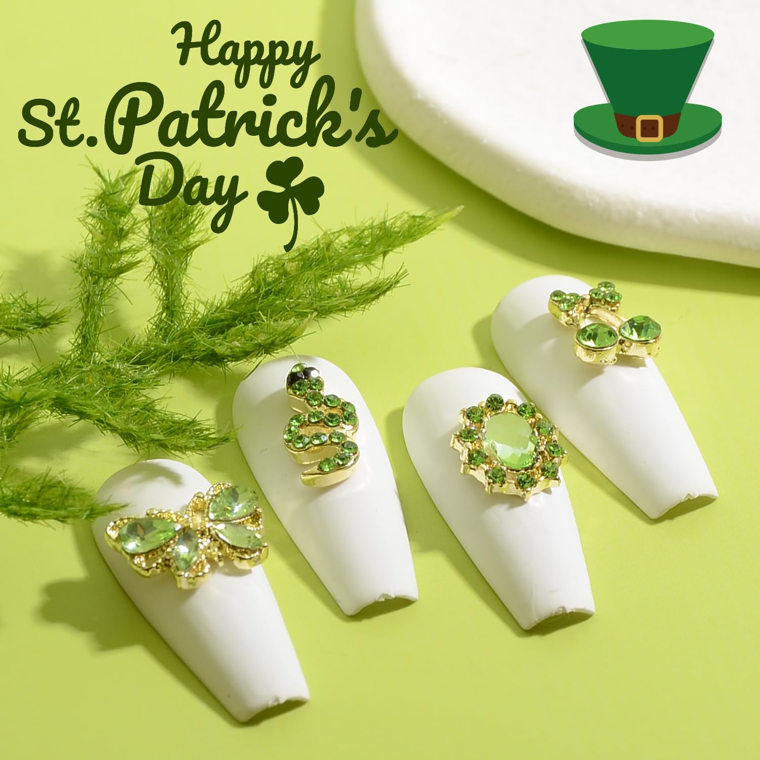 30Pcs Green Rhinestone Nail Charms - 3D Butterfly & Bow for St Patrick’s Day Nail Art