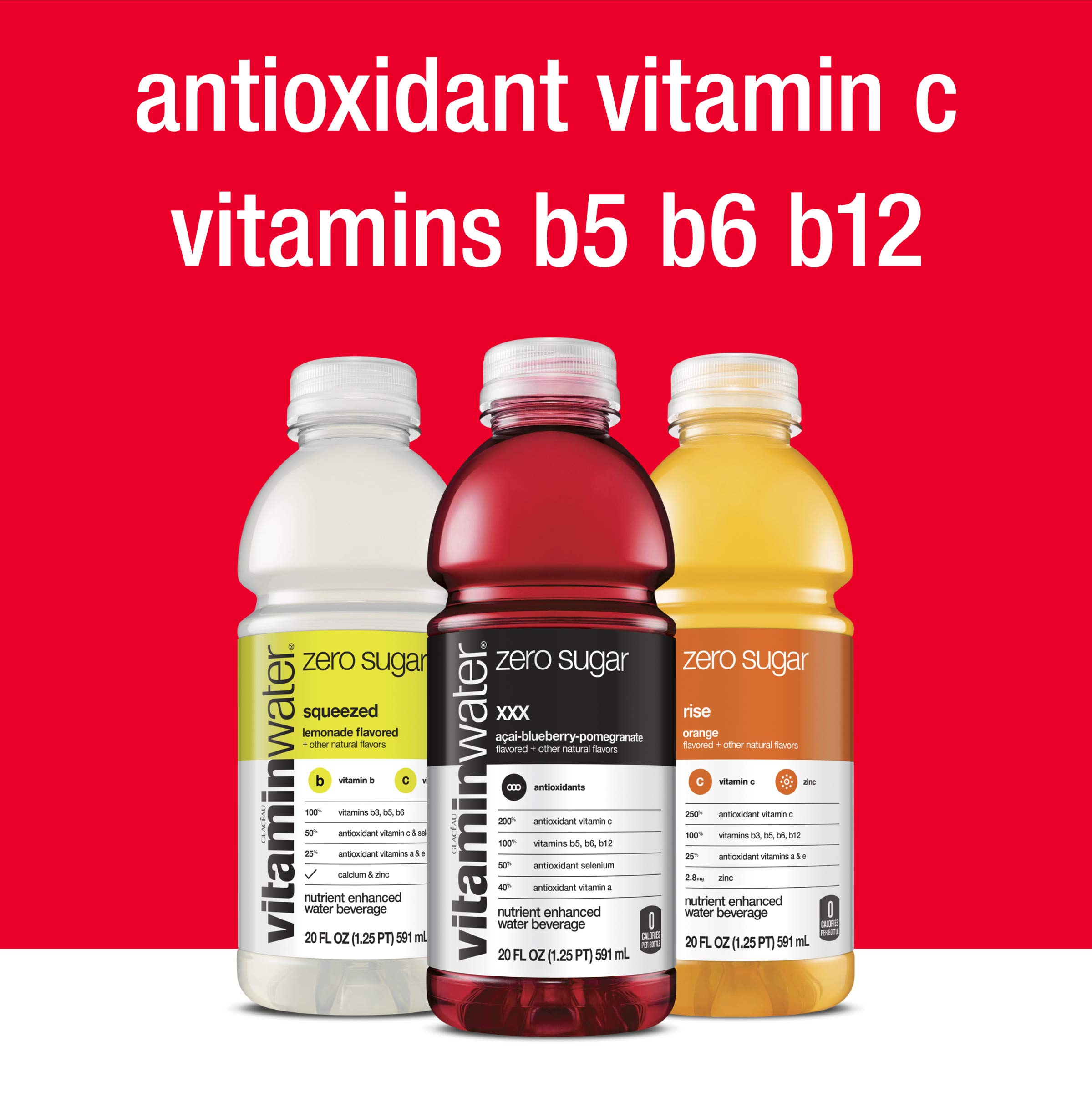 VitaminWater Zero Variety Pack - 12 Bottles (20 fl oz Each) | Sugar-Free Hydration with Essential Vitamins | Perfect for Gym, Workouts & On-The-Go Refreshment