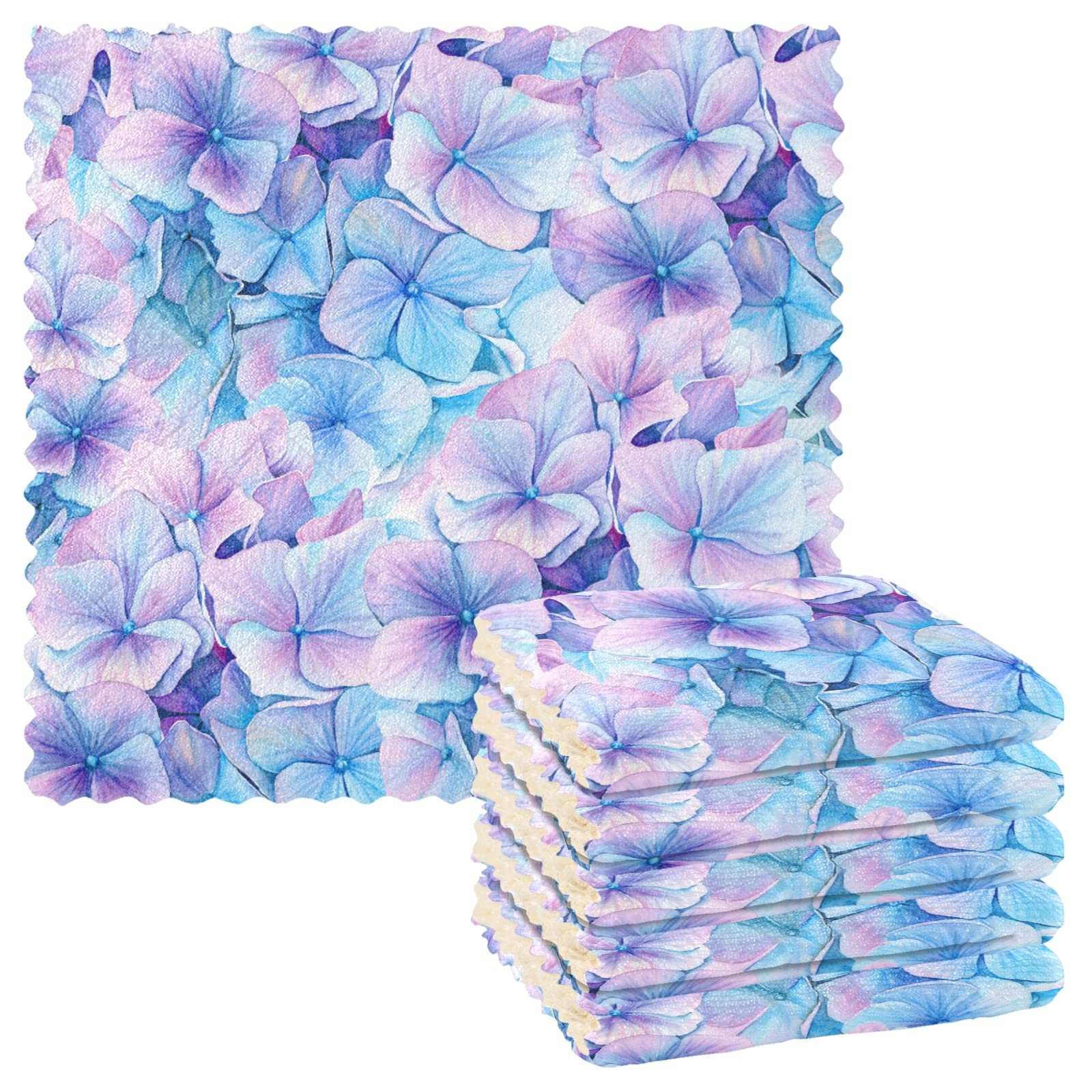 ALAZA Super Absorbent Dish Towels Set of 6 - 11x11 Inch Lint-Free Kitchen Cleaning Cloths with Blue Violet Floral Design, Soft Bar Tea Towels for Dishes, Countertops & Drying Hands - Perfect for Kitchen, Dining & Hosting