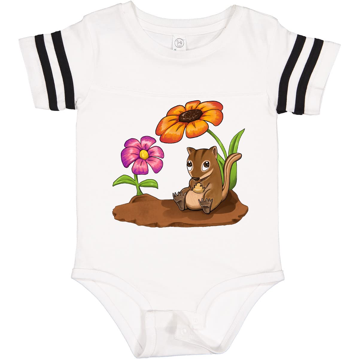 Inktastic Adorable Chipmunk on Lunch Break with Flowers Baby Onesie - Soft & Comfortable for Newborns, Infants - Perfect for Playtime, Daycare & Casual Outings