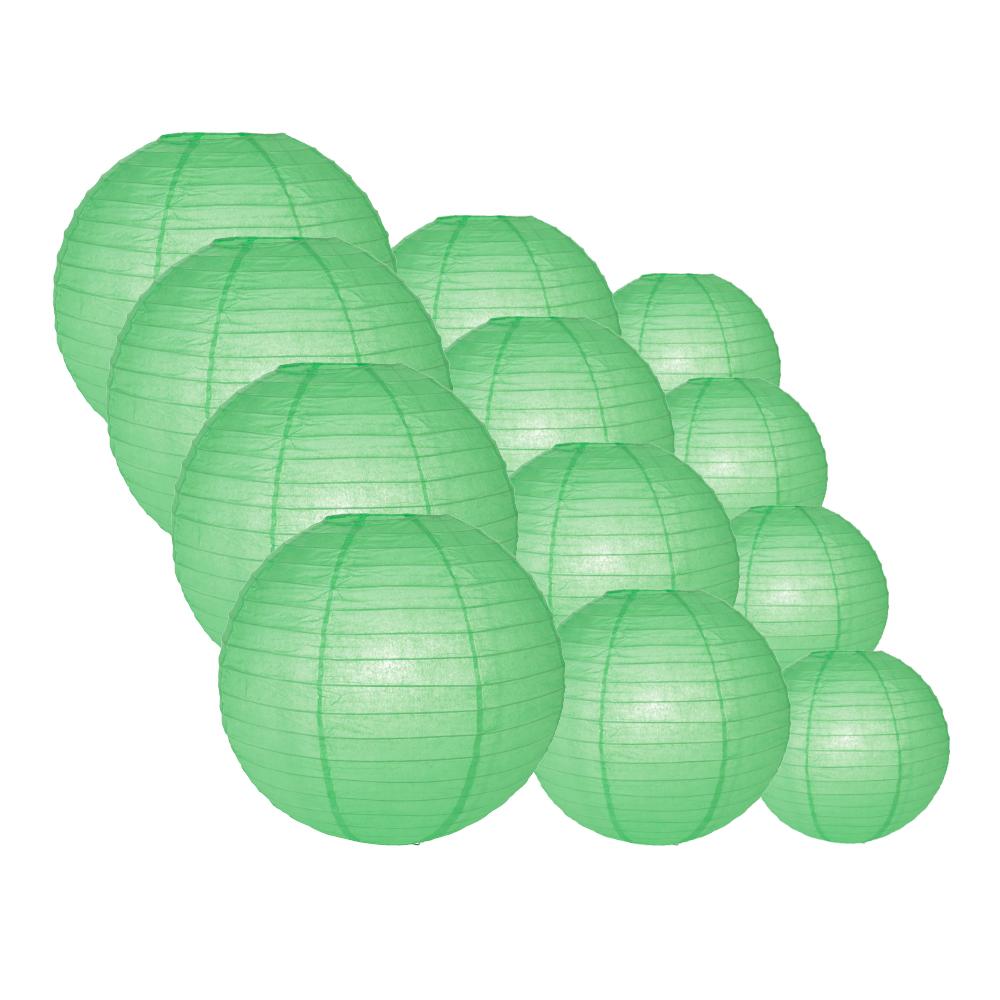 12-Piece Cool Mint Green Paper Lantern Set - 12/10/8 Inch Hanging Decorations for Party, Wedding, Festival & Home Decoration