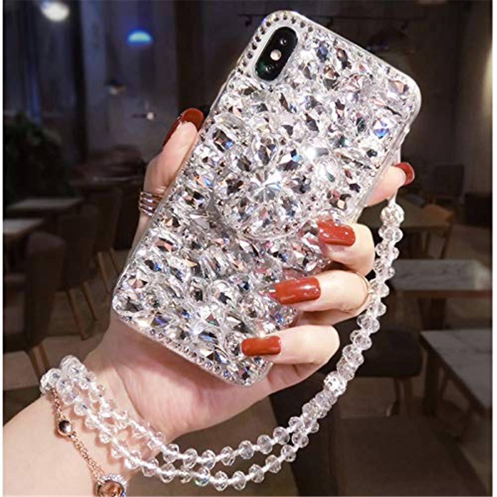 Sparkling 3D Rhinestone Bling Case for Alcatel 3V 2019/5032W - Diamond Glitter Phone Cover with Kickstand | Elegant Protection for Women & Girls | Perfect for Parties, Weddings & Special Occasions (White)