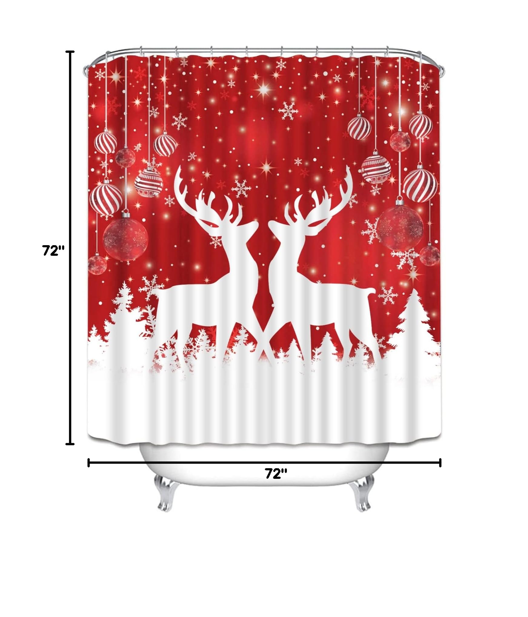 Ochine Christmas Shower Curtain Set - Festive Santa Claus Snowman Reindeer Holiday Bathroom Decor | Red & White Standard Size with 12 Hooks | Perfect for Winter Home Decor & Christmas Gift Giving