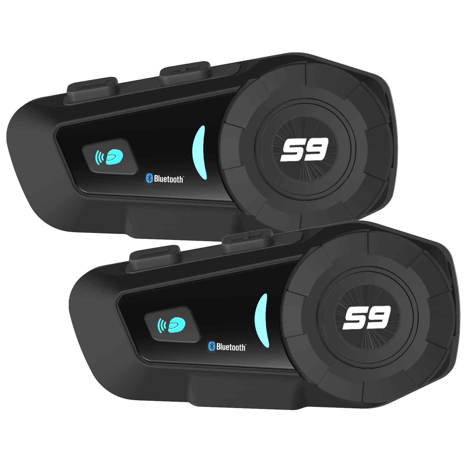 SCSETC S-9 Bluetooth Motorcycle Helmet Headset - 2000m Range, 6-Way Intercom, CVC Noise Cancellation, IP65 Waterproof, Hands-Free, GPS Compatible (2 Pack) - Perfect for Group Rides, Commuting & Adventure Touring