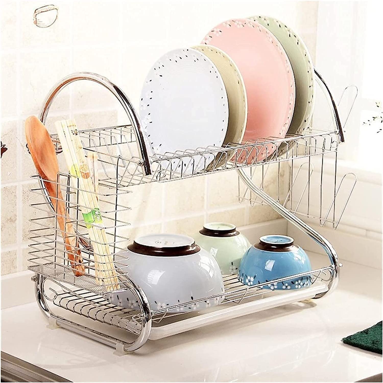 Stainless Steel Dish Rack - Portable Kitchen Drying Rack with Drainer for Plates, Cups, Bowls & Utensils | Space-Saving Tableware Organizer for Countertop, Sink or Cabinet Storage | Perfect for Small Kitchens, Apartments & RVs