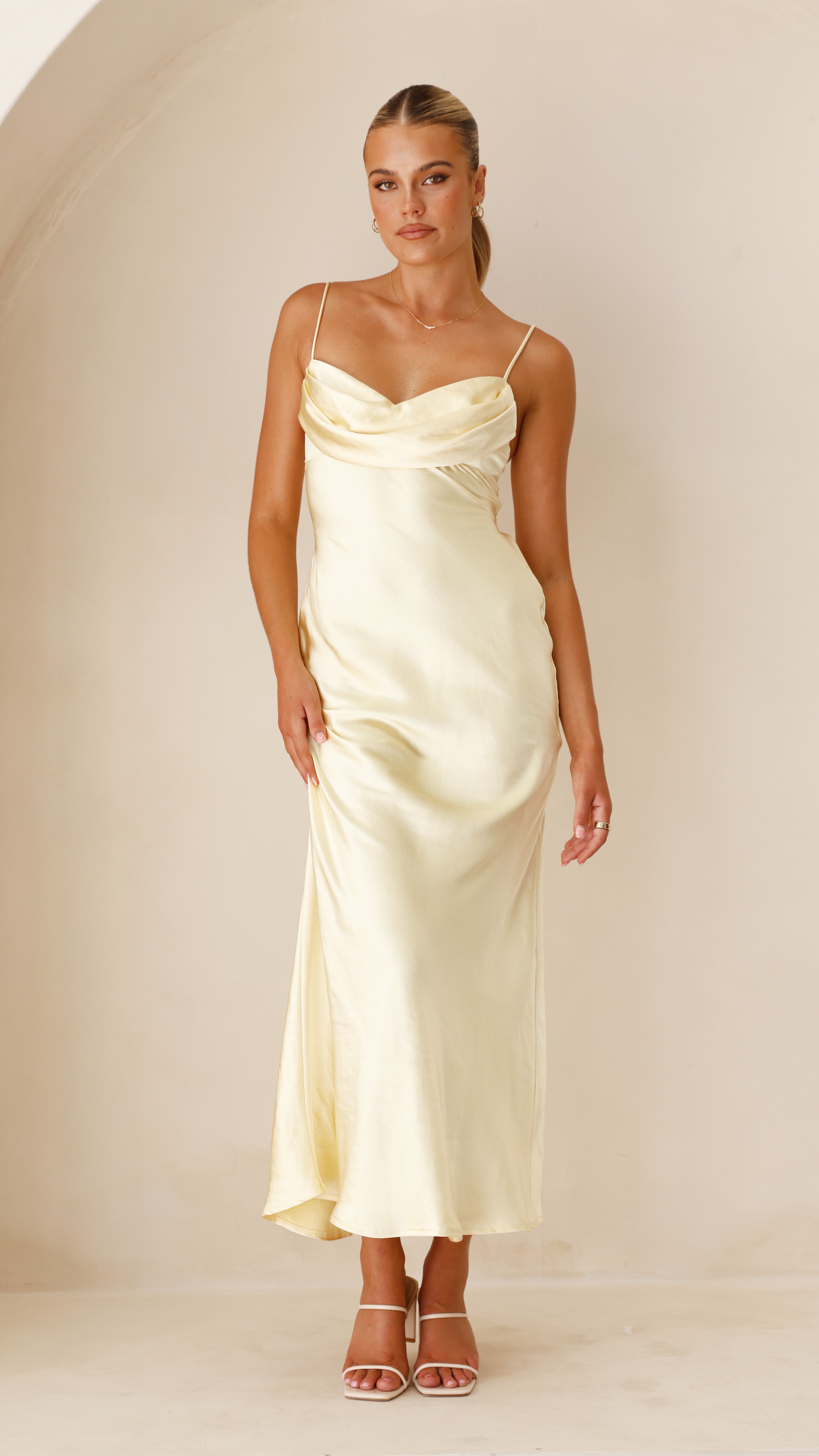 Justine Midi Dress for Women - Flowy Summer Yellow Dress with Short Sleeves & V-Neck - Perfect for Beach Vacations, Date Nights & Office Wear