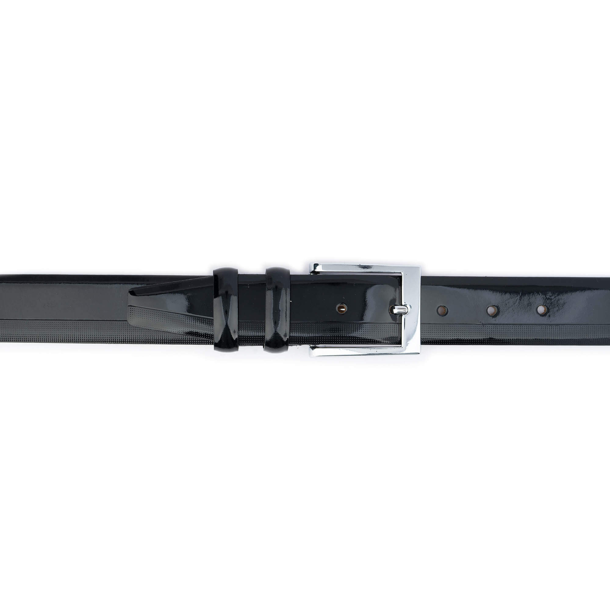 Premium Men's Black Patent Leather Belt with Dotted Line Design - 3.5 cm Width - Formal & Business Attire Accessory for Office, Weddings & Special Occasions