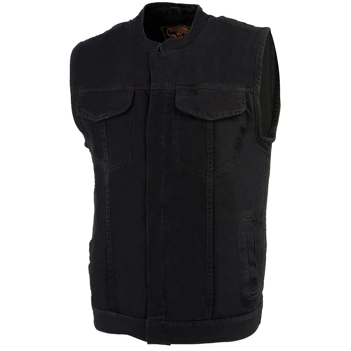 Milwaukee Leather MDM3000 Men's Brute Concealed Snap Black Denim Club Style Vest with Hidden Zipper - Perfect for Motorcycle Riding, Biker Events & Outdoor Adventures