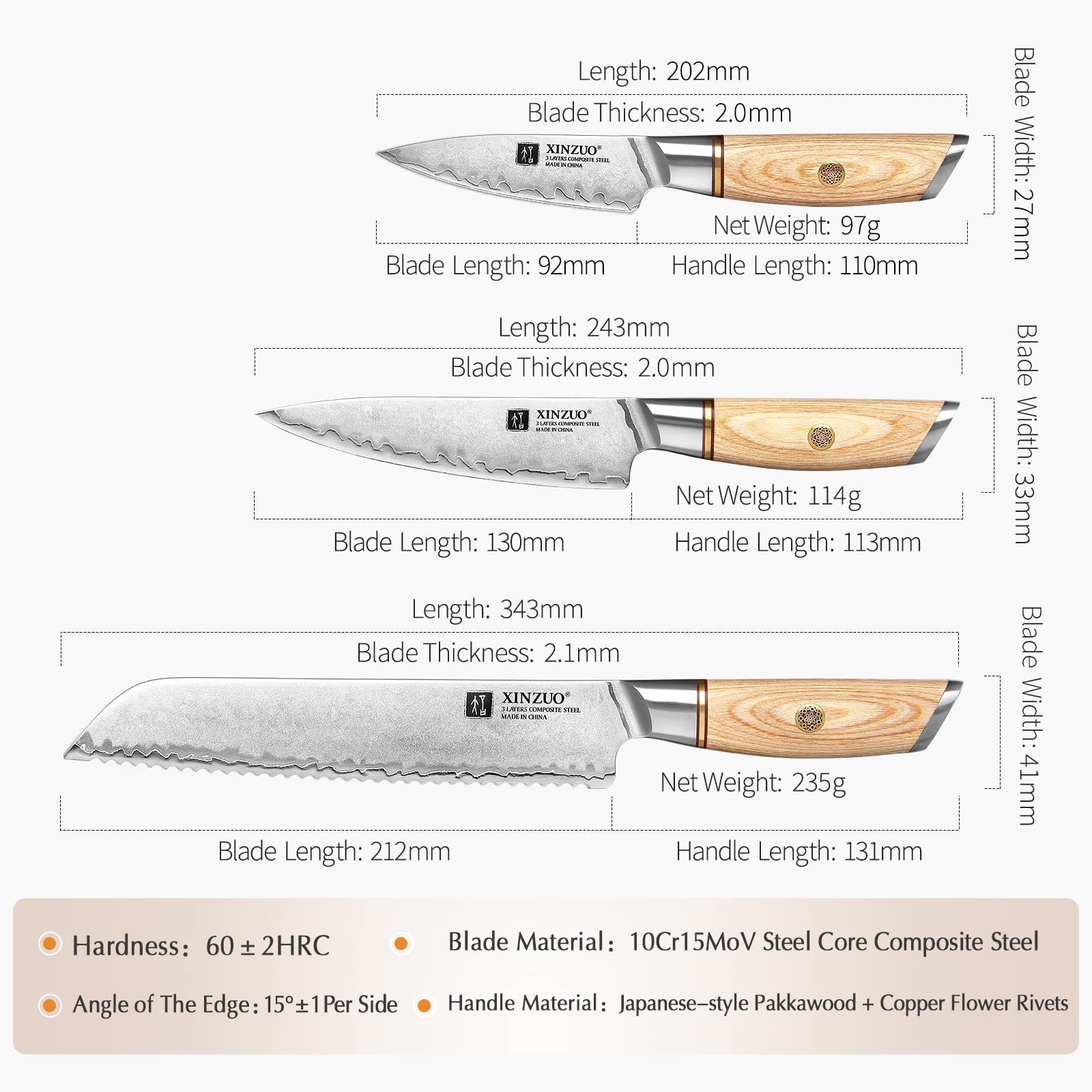Premium XINZUO Chef Knife Set - 8-Piece High Carbon Steel Japanese Kitchen Knives with Pakkawood Handle for Professional Chefs & Home Cooking | Includes Santoku, Utility, Paring & Bread Knives | Perfect for Slicing, Dicing & Meal Prep | Elegant Gift Box Packaging