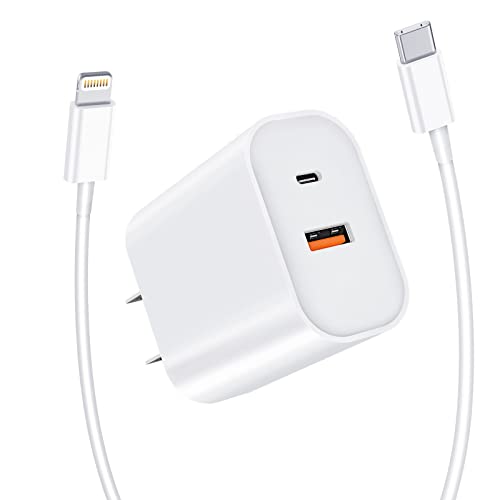 Apple MFi Certified 20W PD QC 3.0 Fast Charger - Dual Port USB C Wall Charger with 10FT Lightning Cable for iPhone 14 13 12 11 XS XR X 8 & iPad - Perfect for Home, Office & Travel Charging
