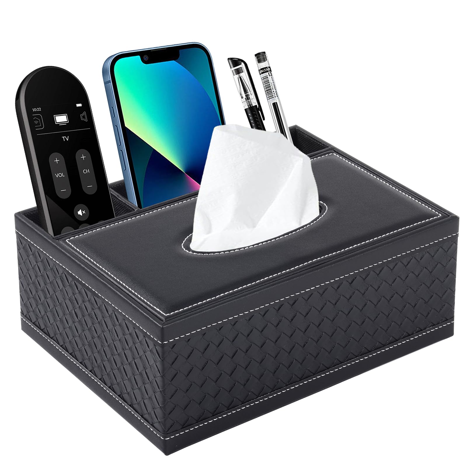 Premium PU Leather Rectangular Tissue Box Cover - Stylish Multifunctional Tissue Holder with Storage for Stationery & Remote Control | Decorative Organizer for Home, Office, Restaurant | Perfect for Living Room, Bedroom, Desk & Countertop Decor