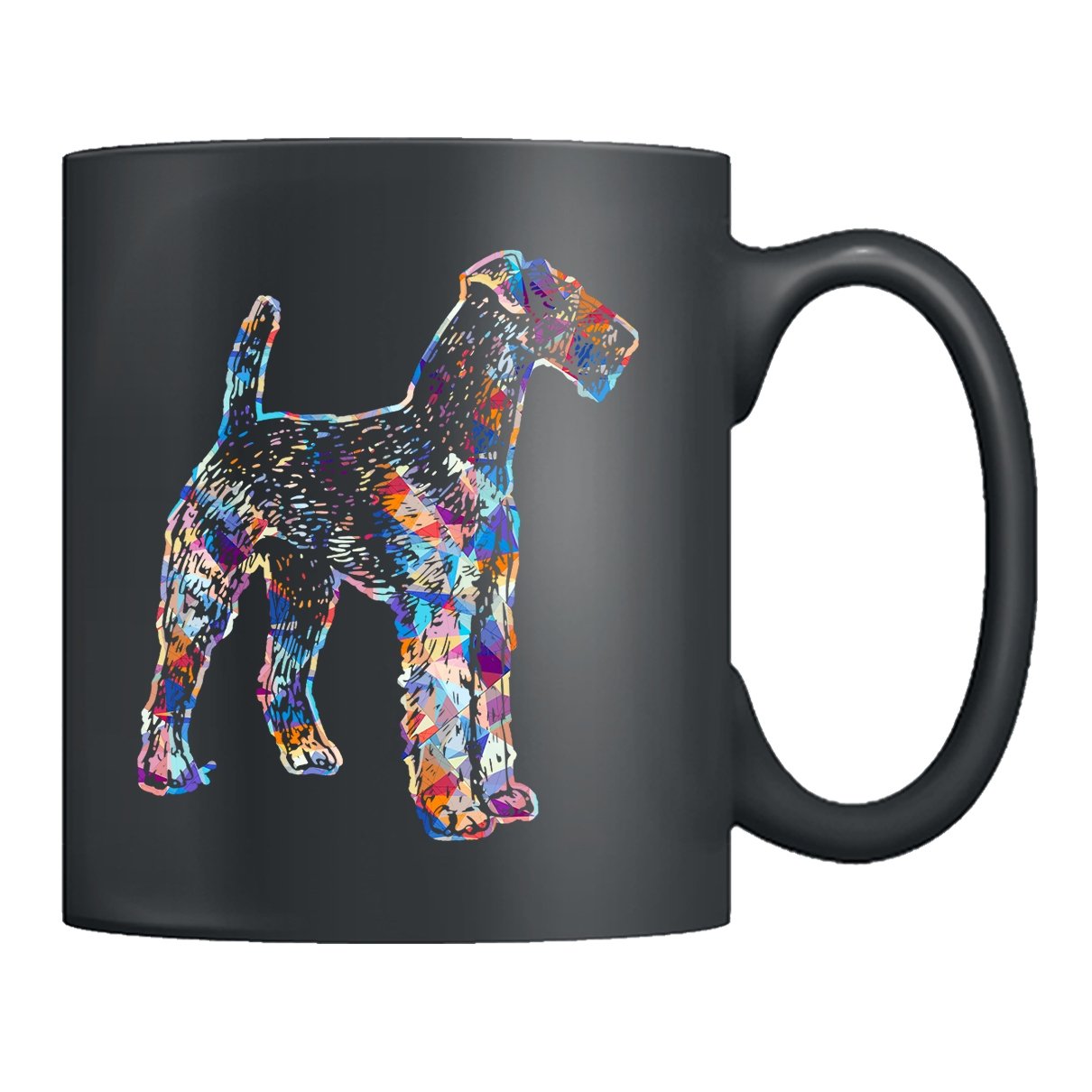 Colorful Airedale Terrier Geometric Design Ceramic Coffee Mug - 11oz Black Tea Cup for Dog Lovers | Perfect Gift for Friends, Office Use & Cozy Home Decor