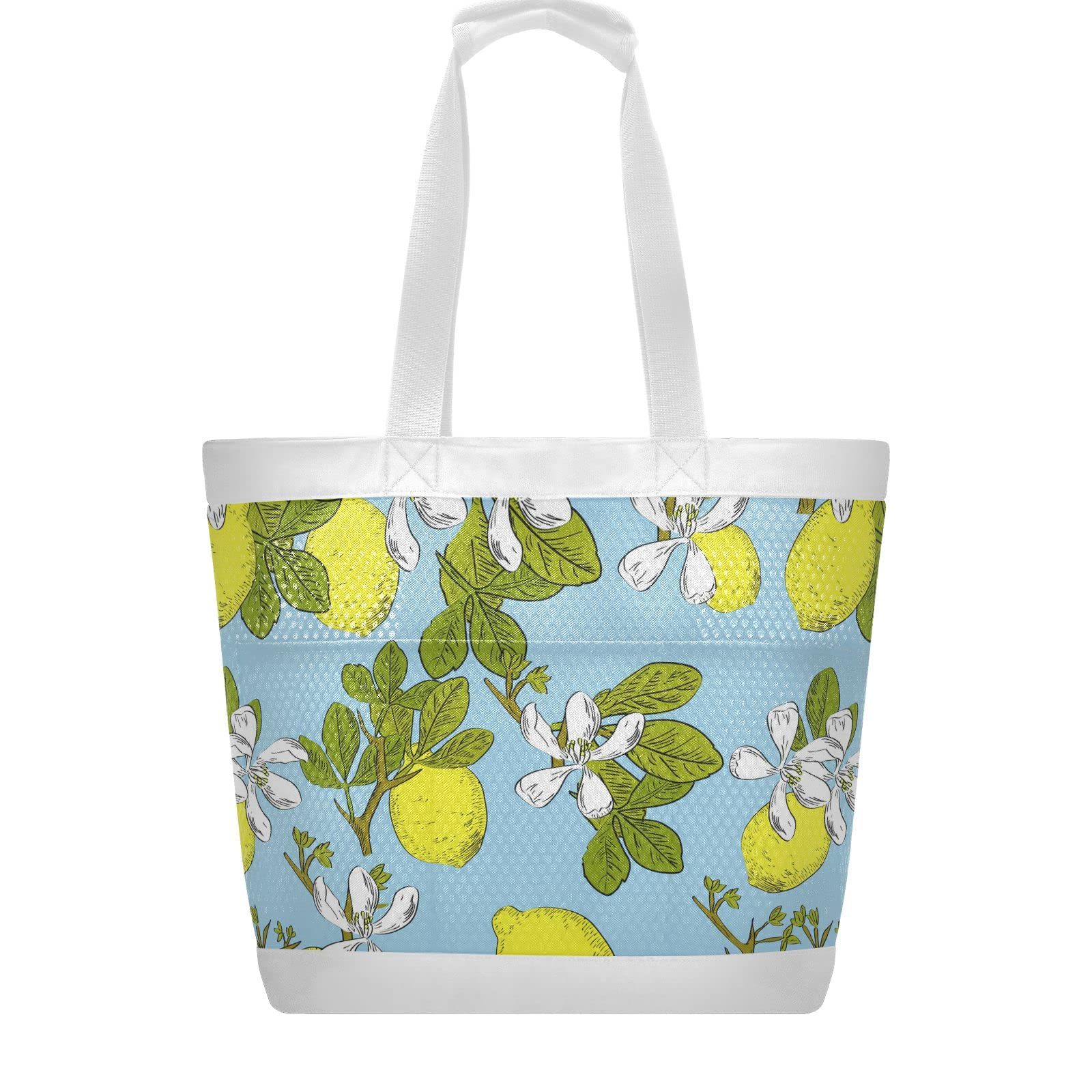 J JOYSAY Large Mesh Beach Tote Bag for Women - Vector Drawn Citrus Seamless Pattern Design - Perfect for Pool, Yoga, Dance & Seaside - Lightweight Carry On Bag for Summer Travel & Outdoor Activities