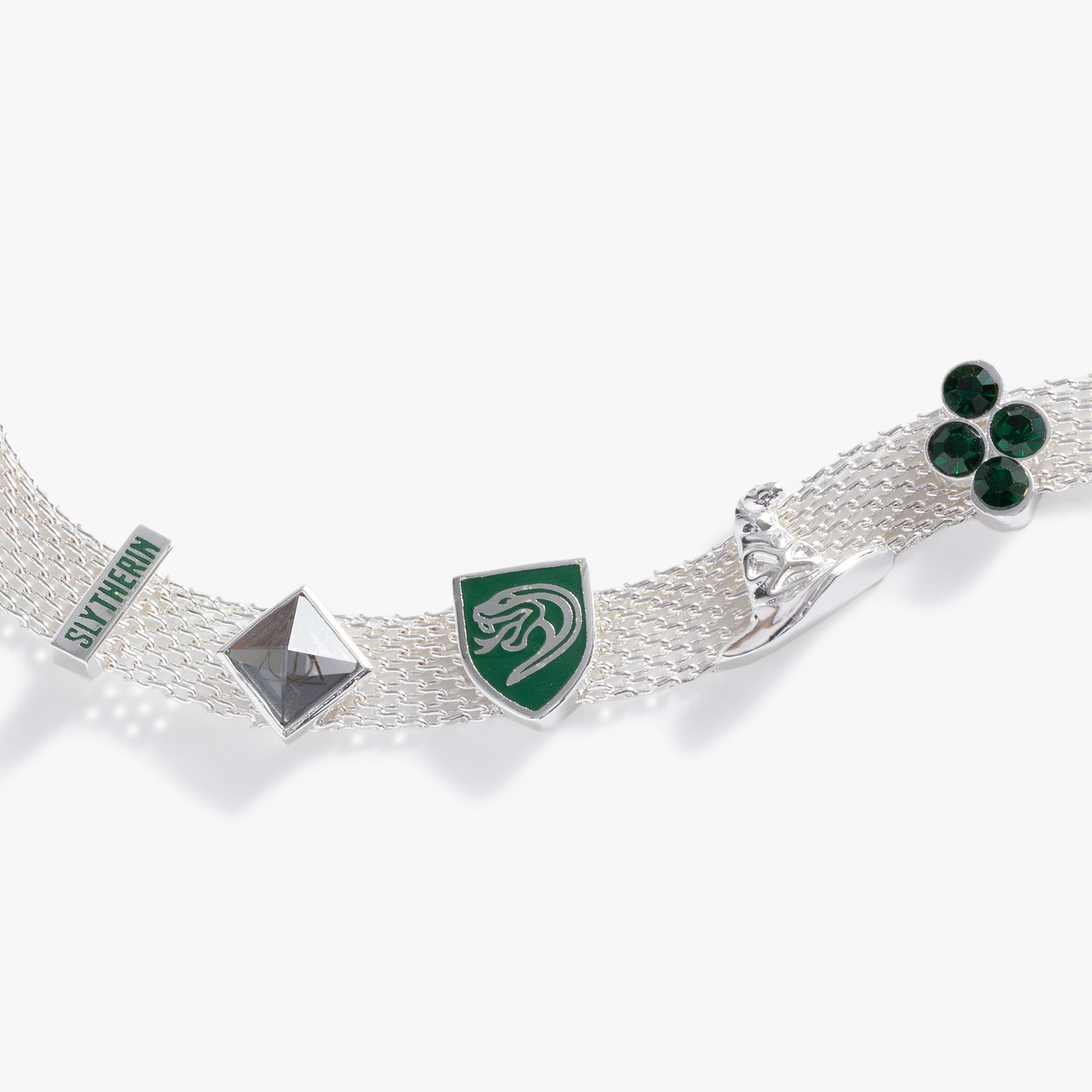 Harry Potter Slytherin House Charm Bracelet - Adjustable Mesh Wristband for Fans - Perfect for Cosplay, Gift Giving & Wizarding World Events