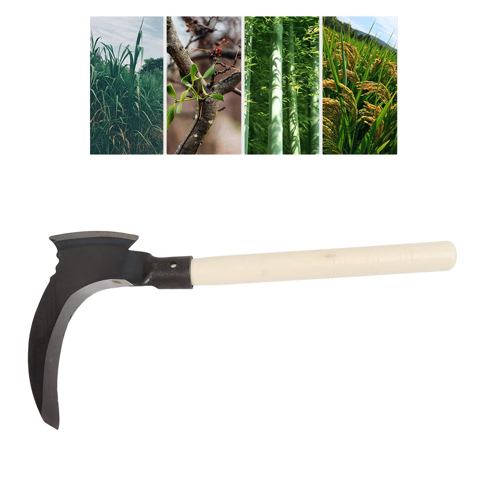 High Manganese Steel Weeding Sickle - Double Edge Gardening Tool with Wooden Handle for Manual Weeding, Lawn Care & Farm Use | Durable Agricultural Tool for Garden Maintenance, Yard Work & Outdoor Landscaping