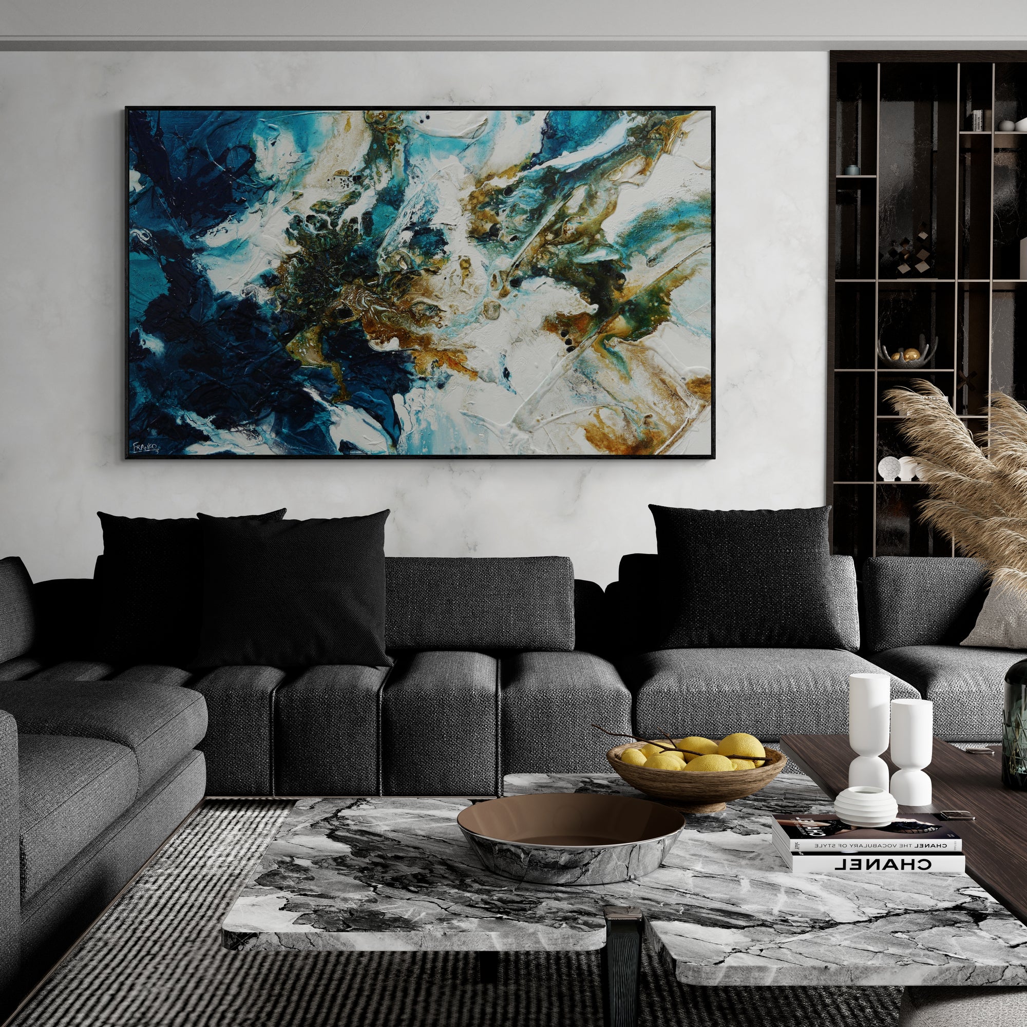 Rustic Teal and Blue Abstract Textured Painting - Modern Wall Art for Living Room, Bedroom & Office Decor