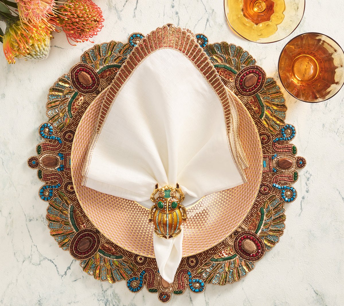 Premium White & Bronze Nile Napkins - Set of 4 for Elegant Dining, Wedding Decor & Special Occasions