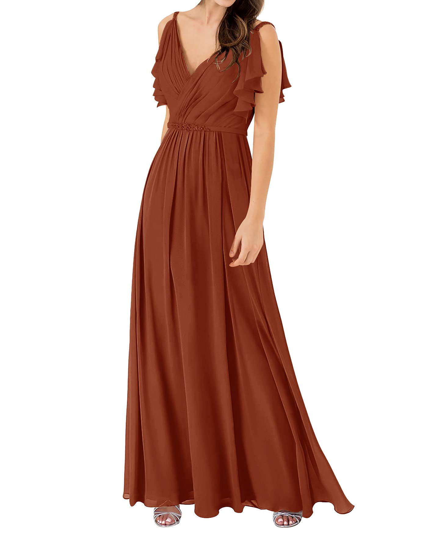 JAEDEN Elegant Long Chiffon Bridesmaid Dress with Ruffles - Perfect for Prom, Formal Evening Gowns & Wedding Party Attire - Ideal for Weddings, Galas and Special Occasions