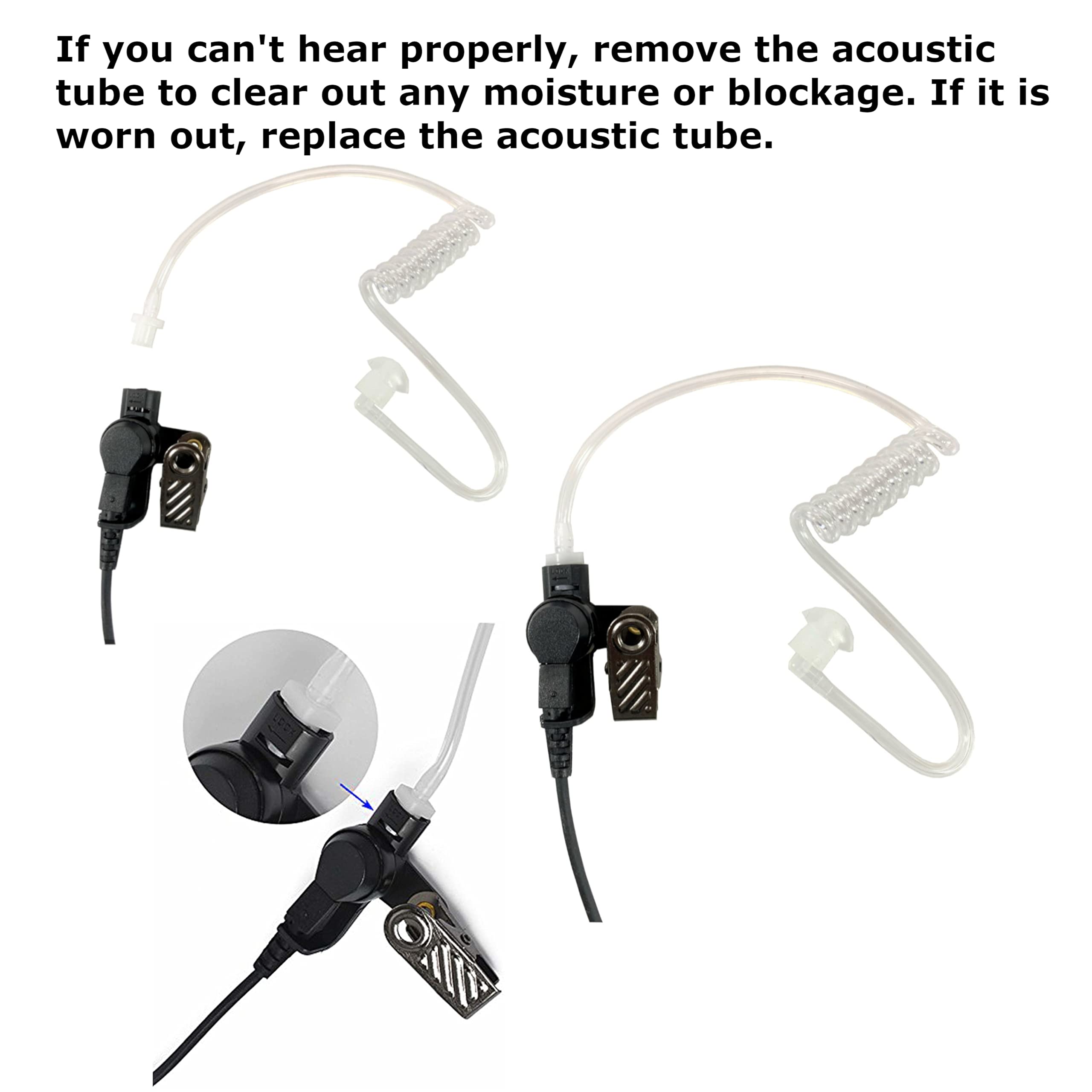 MaximalPower Replacement Acoustic Tube Earpiece Headset for Motorola Radios XPR6500 XPR6550 XPR6580 APX7000 APX6000 | Durable Single Wire Earpiece with Reinforced Cable & Headset Mic for Two Way Radios (2 Pack) - Perfect for Security, Construction & Emergency Communication