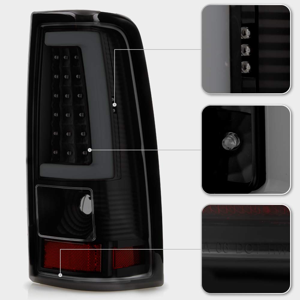 ACANII LED Tube Tail Lights Brake Lamps - Smoked Lens Black Housing for 2003-2006 Chevy Silverado 1500/2500/3500 - Perfect for Night Driving & Enhanced Safety