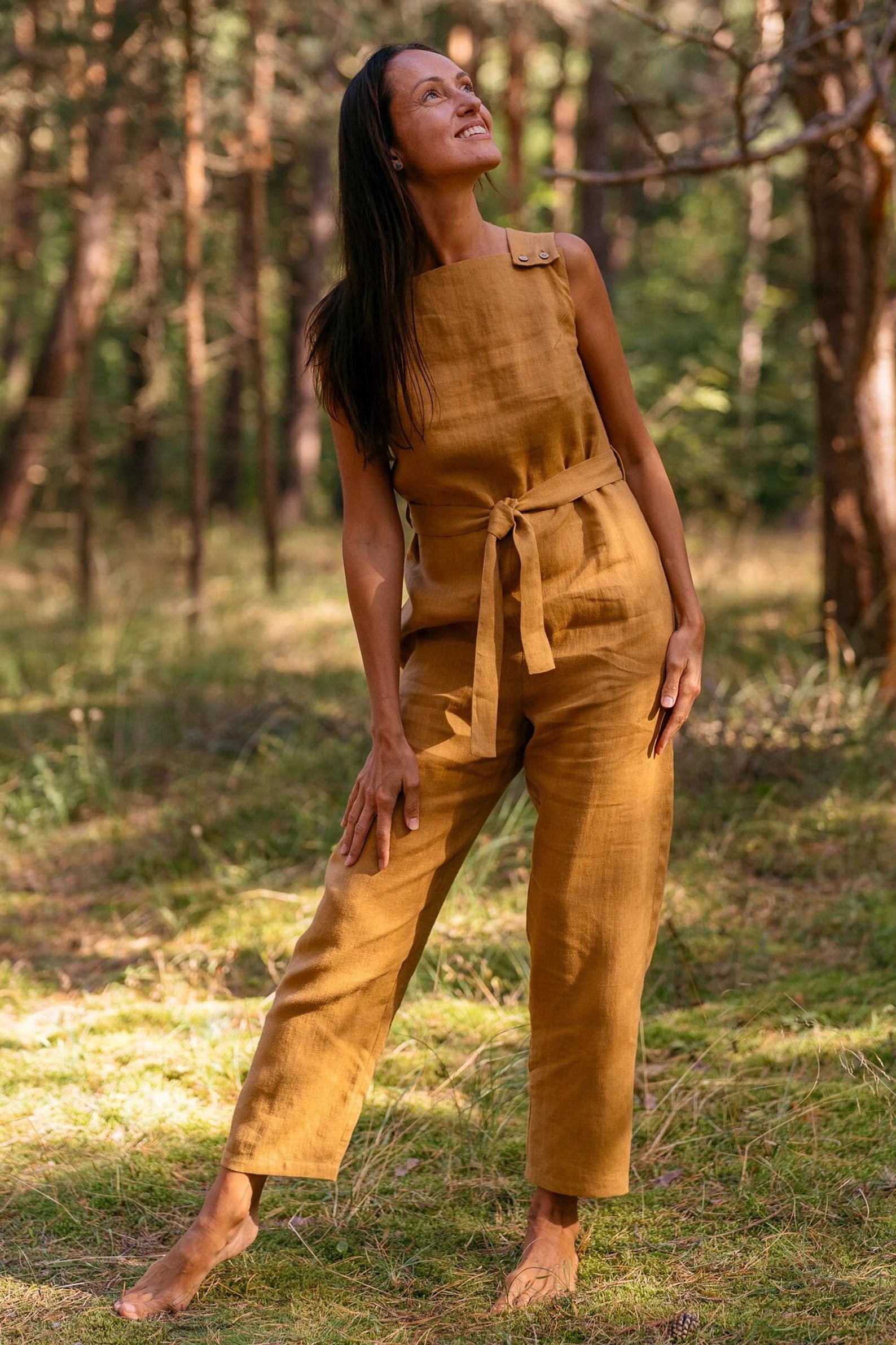 DICEY Wrap Linen Jumpsuit for Women - Amber Yellow Summer Outfit | Beach Cover-Up, Casual Wear & Vacation Dress