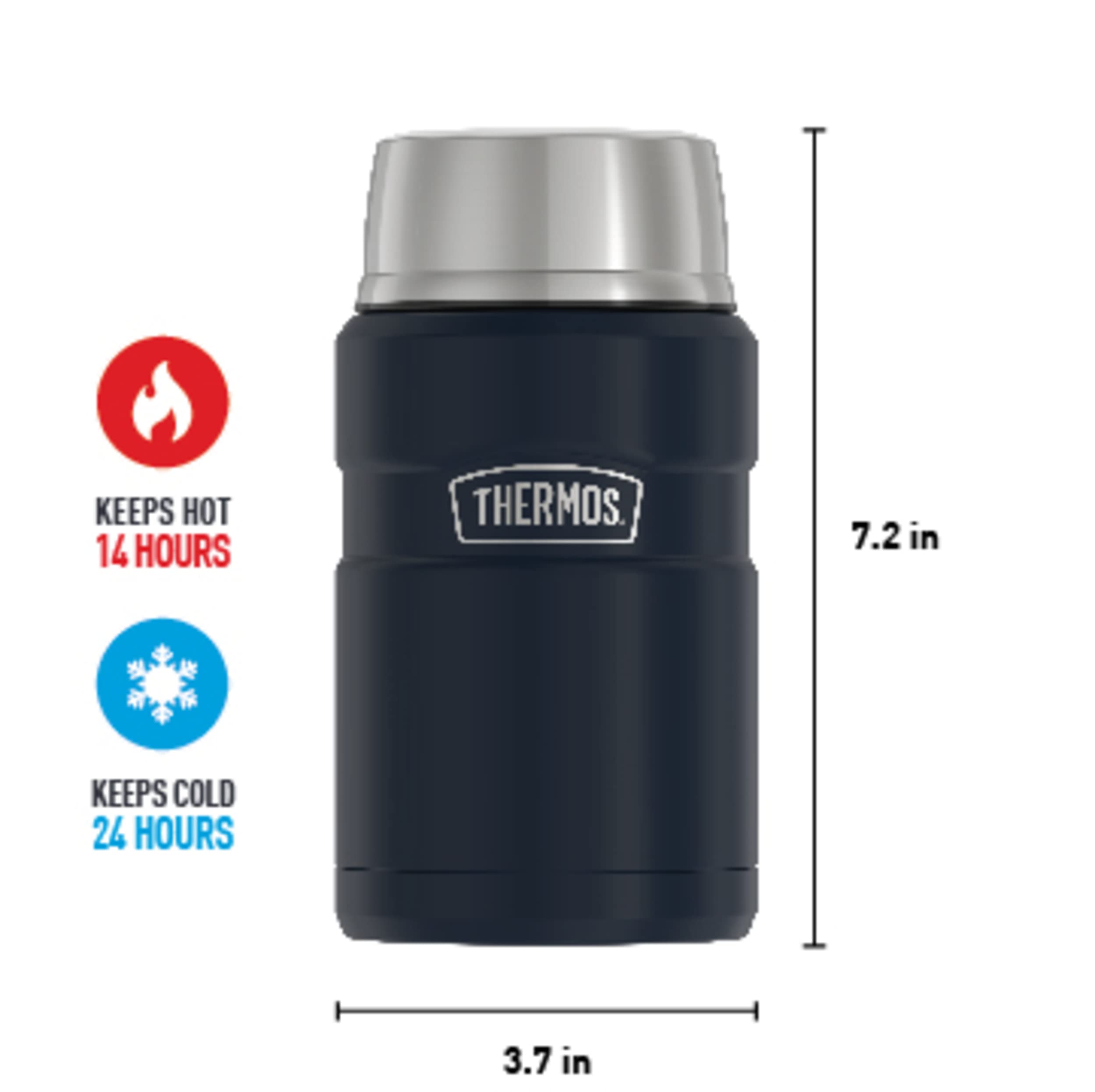 THERMOS Stainless King Vacuum-Insulated Food Jar - 24oz Leak-Proof Thermos for Hot & Cold Meals - Midnight Blue - Perfect for Lunch, Camping & Office Use