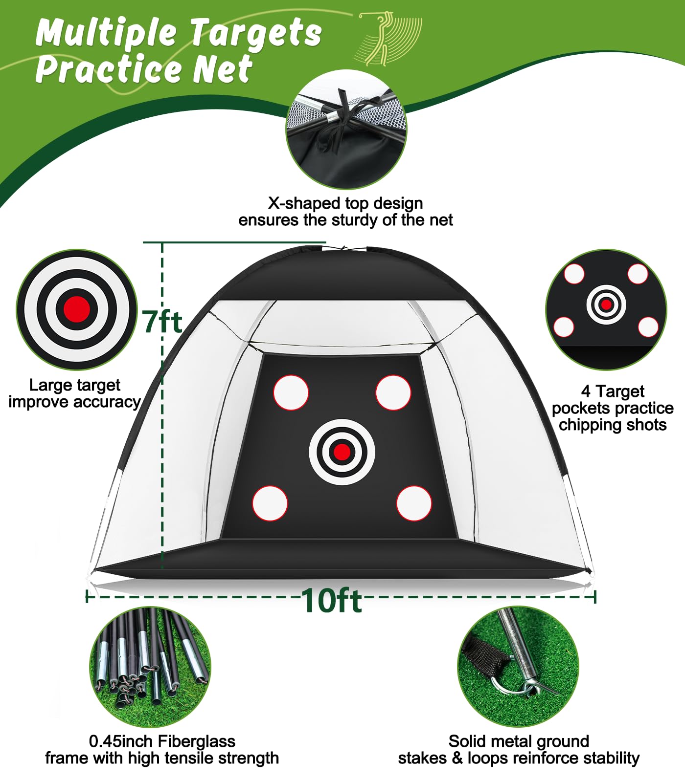 **10x7ft Golf Practice Net with Dual-Turf Hitting Mat - All-in-1 Indoor & Outdoor Golf Training Aid for Backyard Chipping & Driving - Perfect for Golf Enthusiasts & Beginners (Men & Women) - Ideal for Home, Yard, or Driving Range Practice**